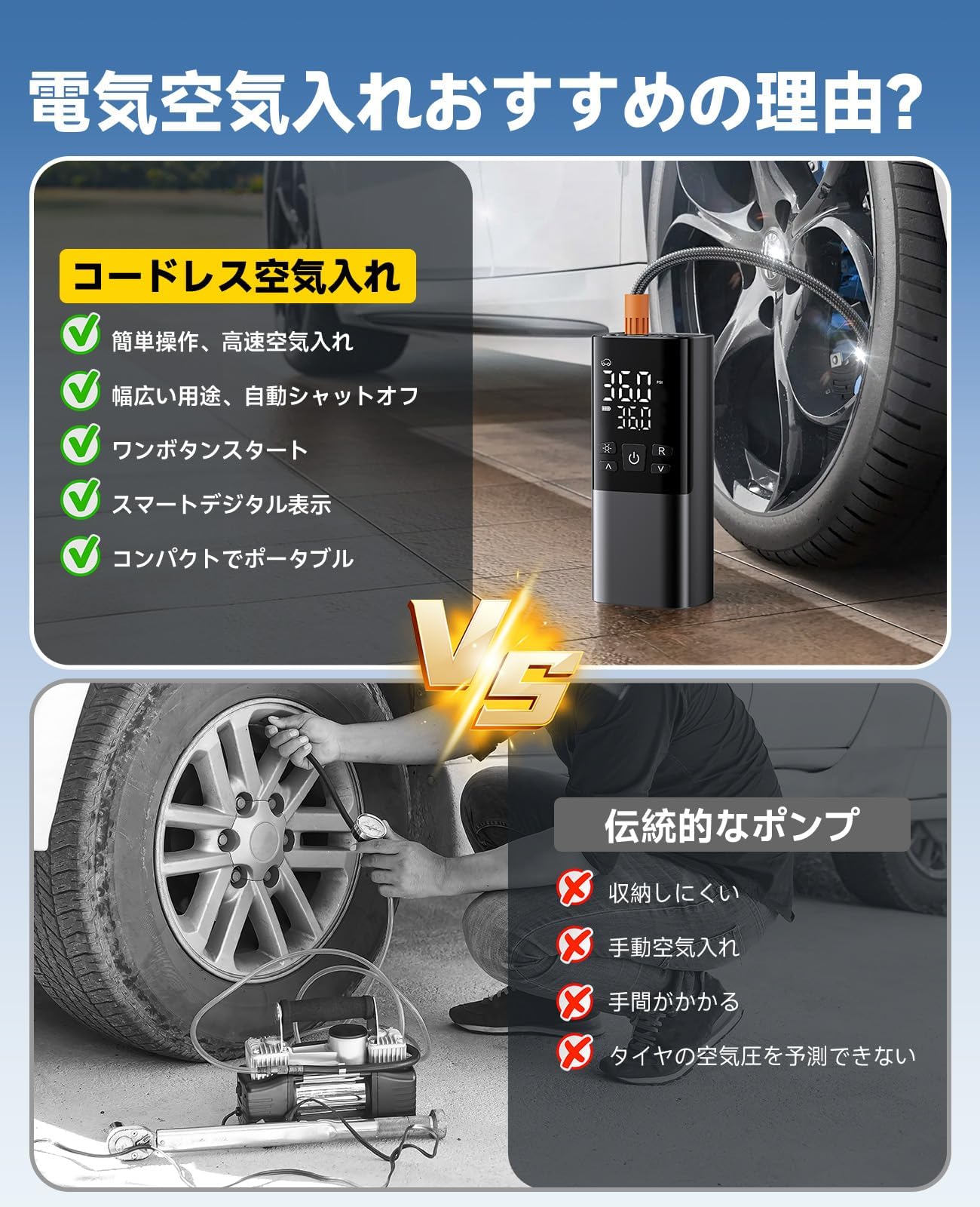 Amazon.co.jp: 自転車 空気入れ 電動空気入れ Rufus注目 バイク 車 仏