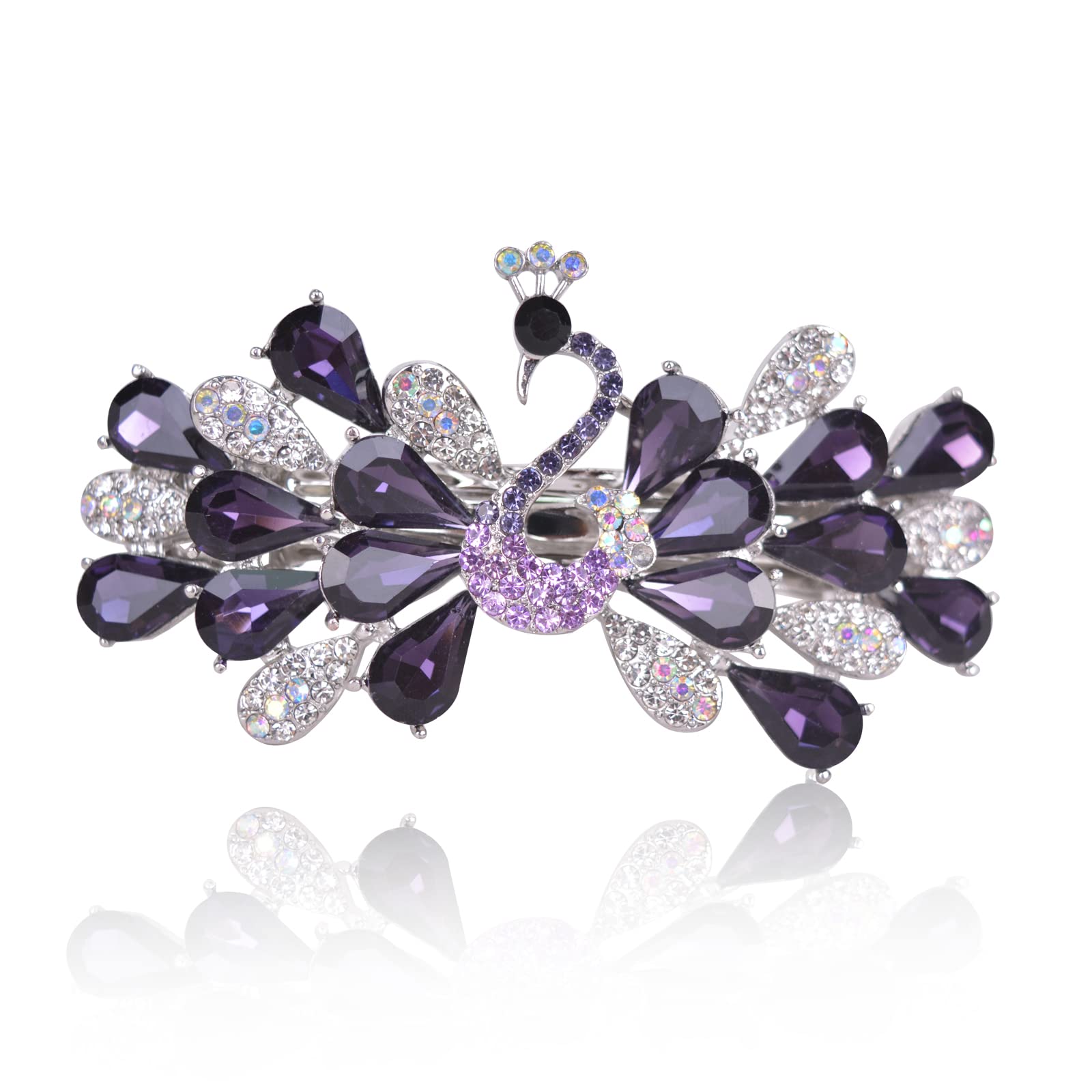 Sankuwen Peacock Rhinestone Hairpin Luxury Crystal Hair Barrette Clip(Purple)
