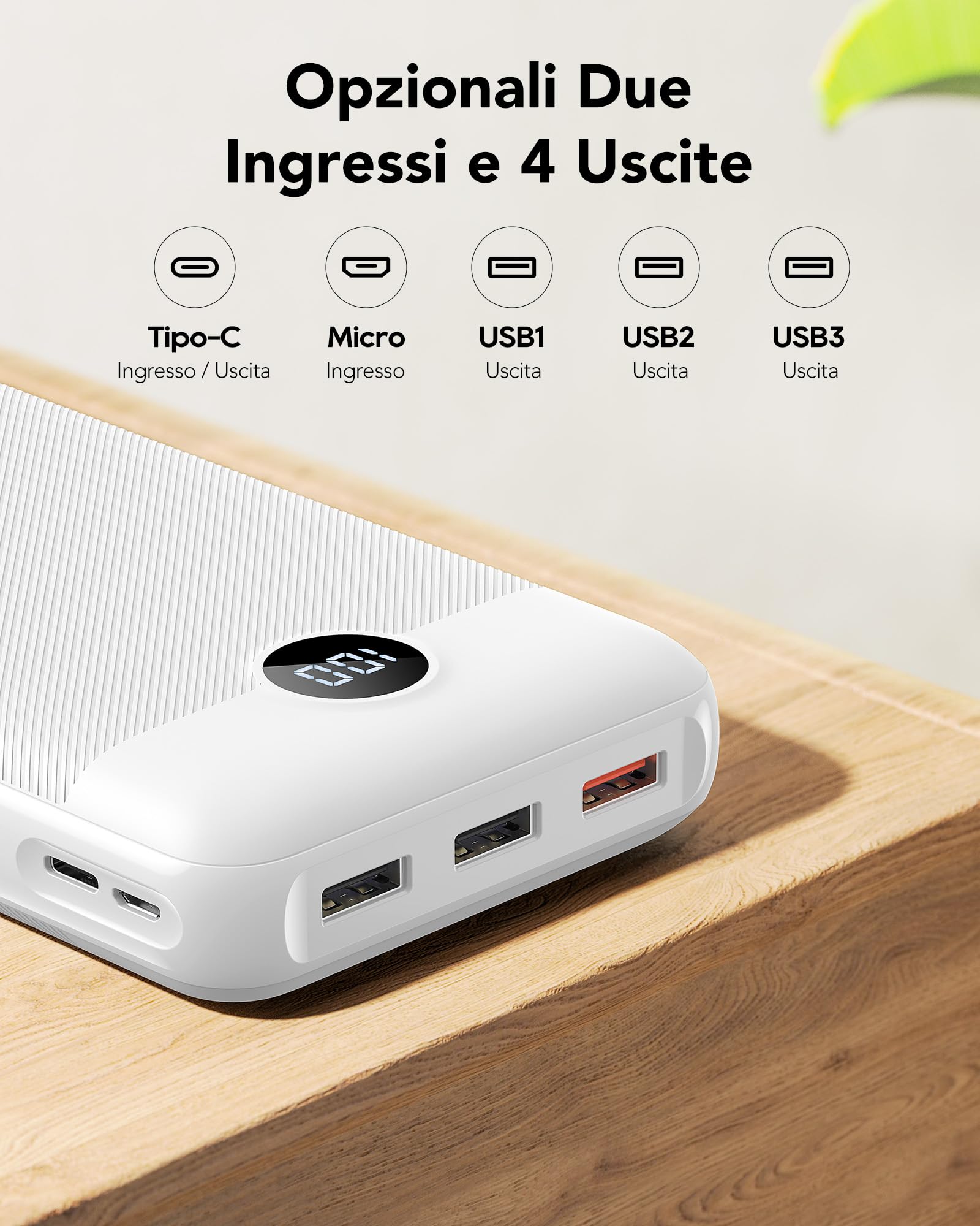 VEGER Power Bank 27000mAh, PD 20W Ricarica Rapida Caricatore Portatile, 4 Uscite e 2 Ingressi Batteria Esterna con LED Display Compatibile con iPhone/iPad/Android