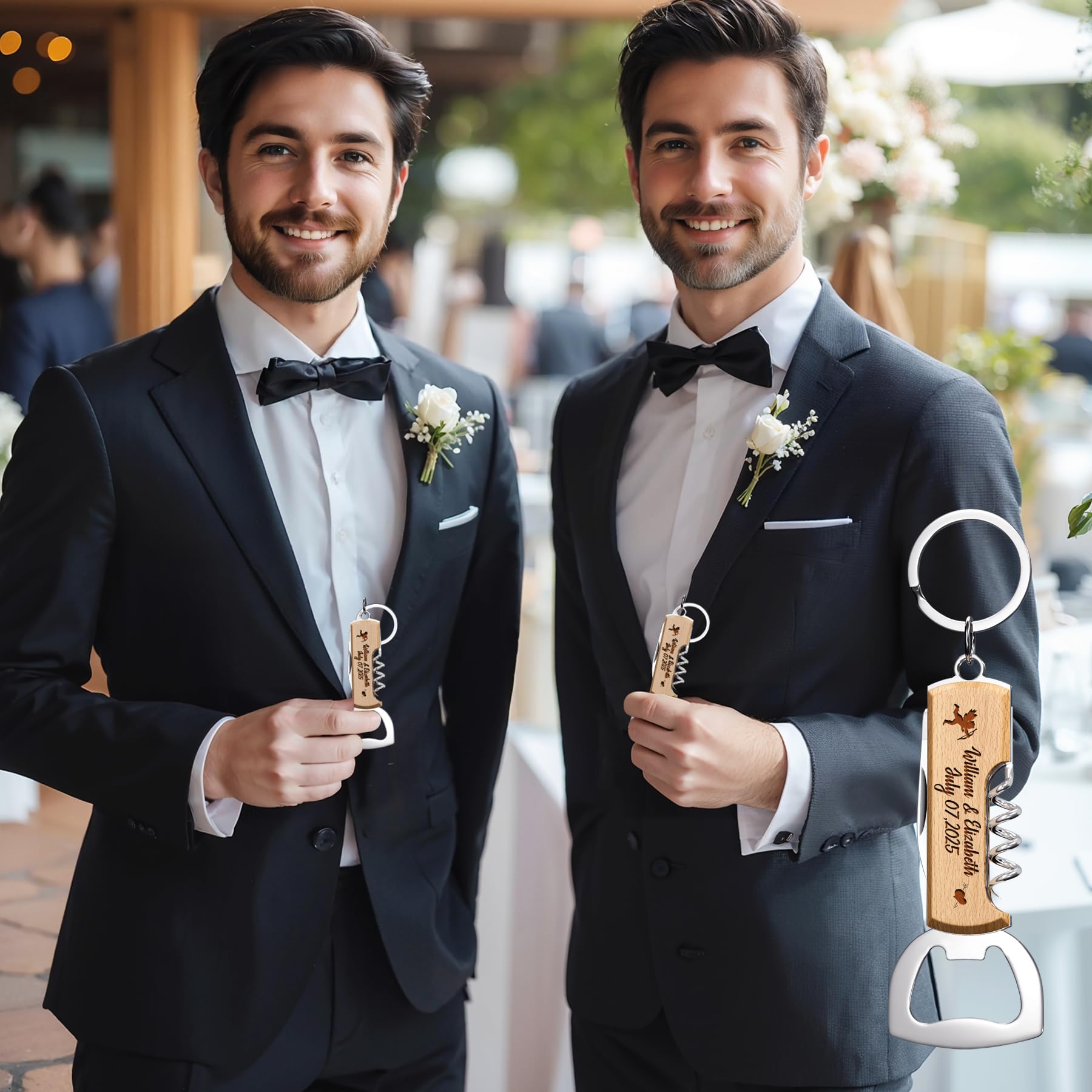 30 pièces Ouvre-bouteille Multifonction en Bois Personnalisé, Cadeaux d'Invites Gravés pour Mariage, Anniversaire ou Fête – Porte-clés Ouvre-bouteille