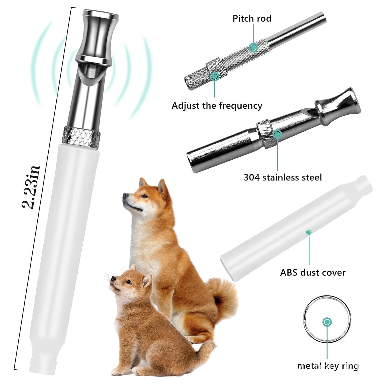 Sifflet Ultrason Chien, Sifflet Chien Rappel, Sifflet Chien avec 2 Longes, Sifflet Ultrason Chien Anti Aboiement, Fort et Longue Portée, Sifflet pour Dressage de Chien (Noir, Blanc)