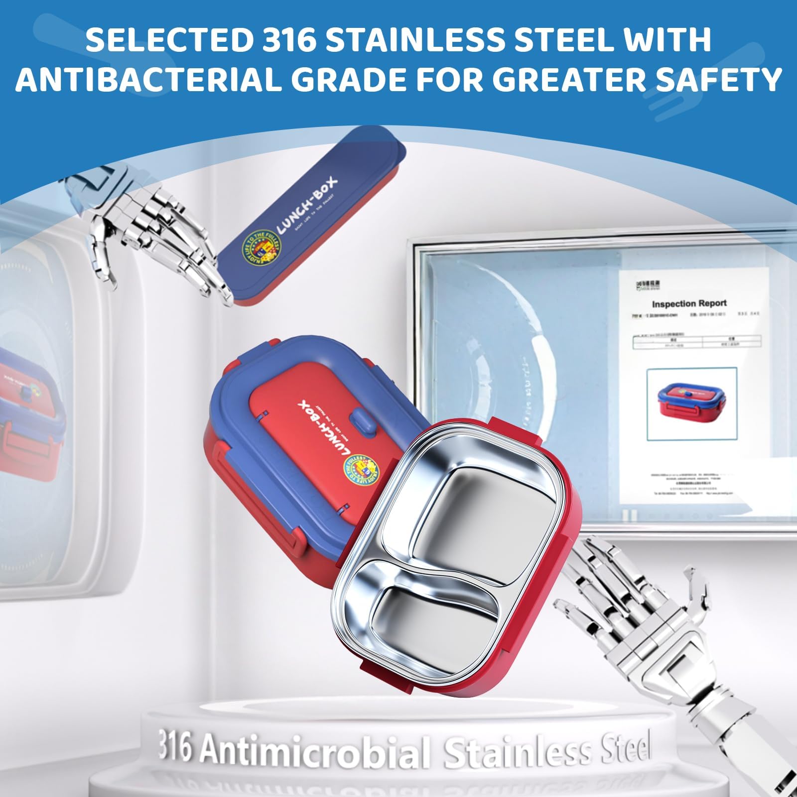 Contenitore per il pranzo per adulti, in acciaio inox, per bambini, con scomparti, Porta Pranzo Campus - Porta Pranzo Bento per Bambini - Scomparto Bento e Forchetta - 1200 ml