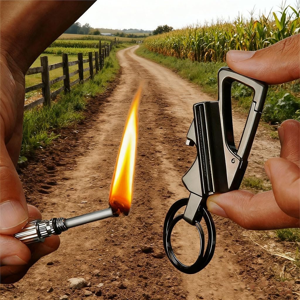 Keychain Lighter with Multi-Function Bottle Opener, Outdoor Match Kerosene Lighter, Reusable Waterproof, for Outdoor(2pack Gold)