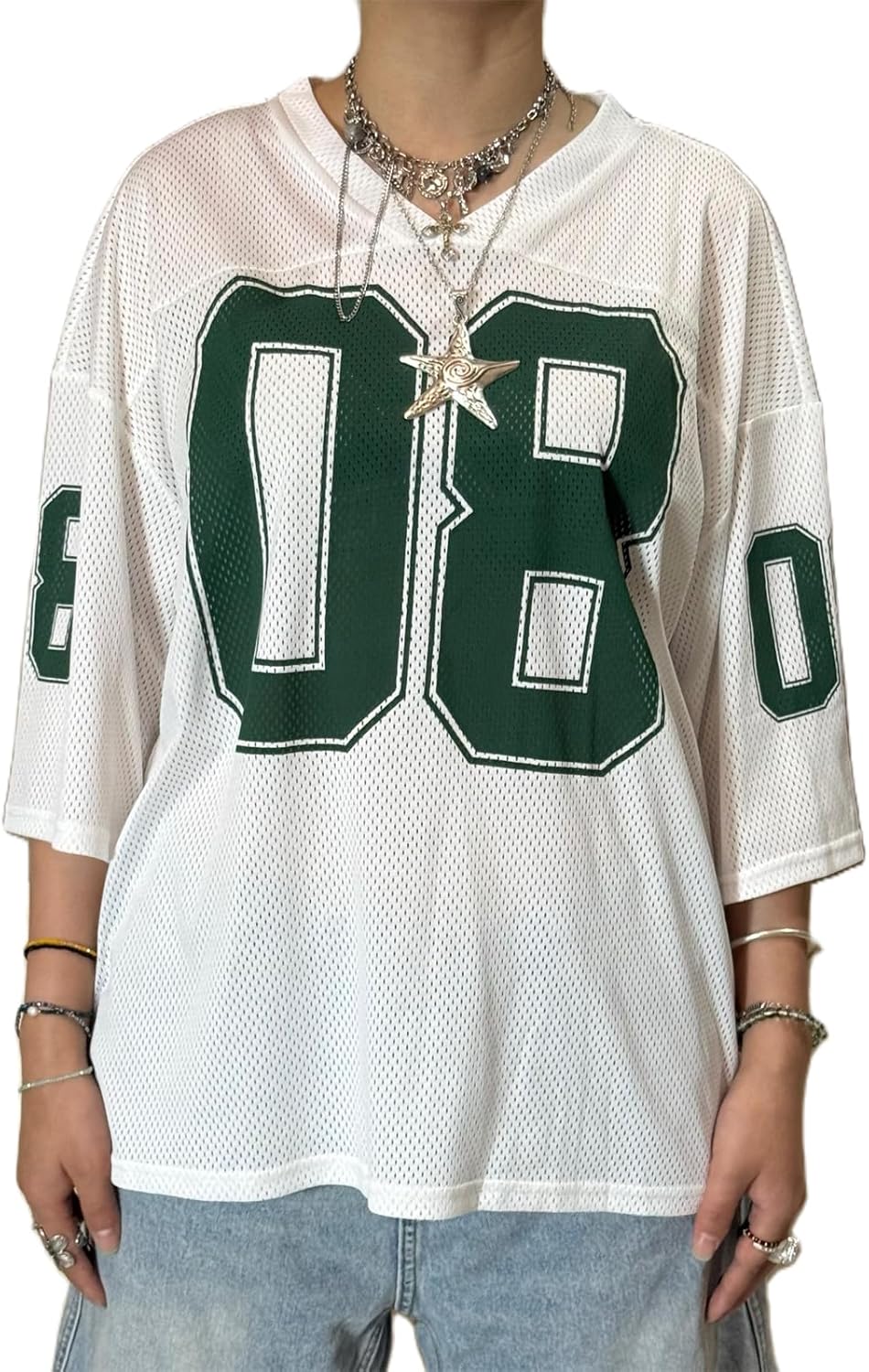 Y2K Cute Football Jersey Shirts for Women Teen Baggy Girls Shirt Oversized Tops Aesthetic Clothes