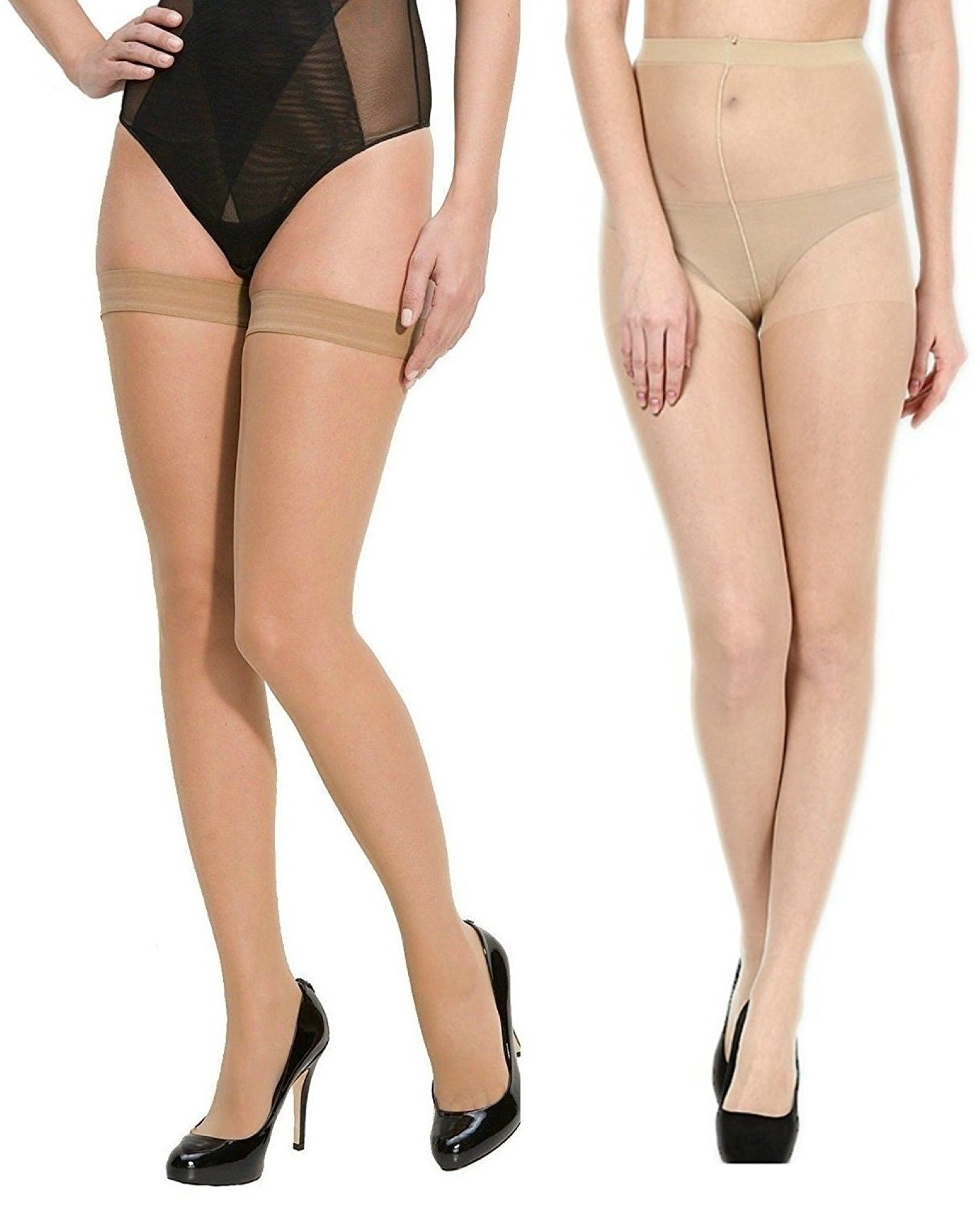 Combo Pack of Women High Waist Full Length Pantyhose with Beige Toe Thigh High Sheer Stocking (1 Pantyhose, 1 Stocking Combo Set)-image-39