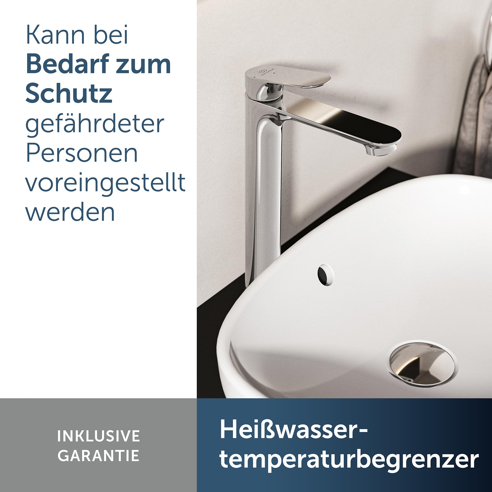 Ideal Standard Alero Waschtischarmatur, Auslaufhöhe 240 mm, wassersparender Wasserhahn Badezimmer, besonders langlebig, mit Ablaufgarnitur – Chrom (48 x 175,5 x 294 mm)
