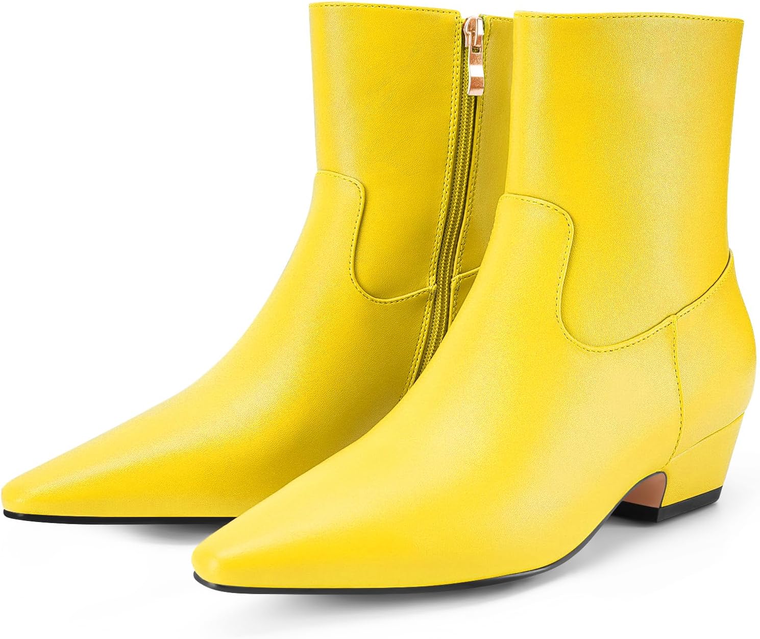 Women's Ankle Boots Pointed Toe Chunky Low Heeled Short Booties Comfort Casual Shoes with Side Zipper - Image 6