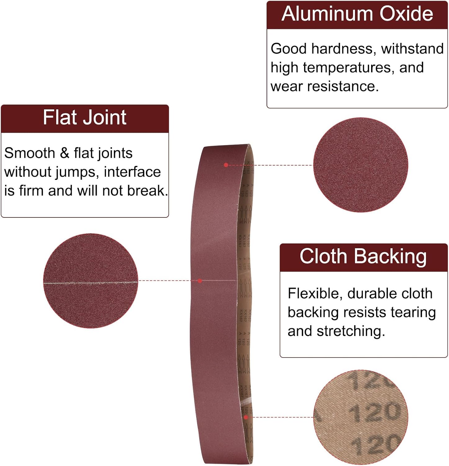 uxcell 10pcs 6" x 89" Sanding Belts 120 Grits Aluminum Oxide Abrasive Belt Sander Paper Sanding Papers for Metal Wood Grinding Polishing, Reddish Brown