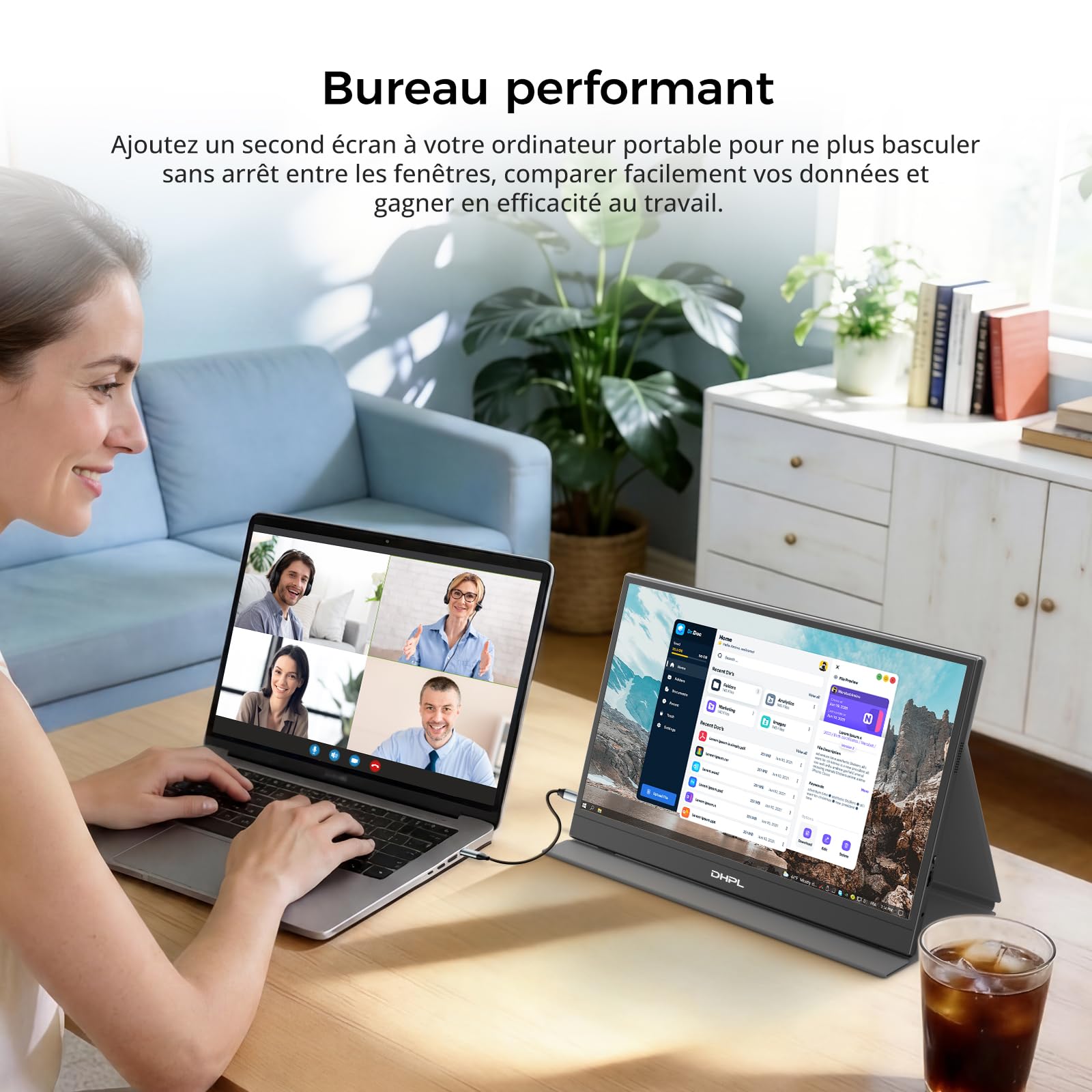 Écran Portable 15,6" IPS FHD 1080P – Écran d'extension USB-C/Mini HDMI, Housse Intelligente + Haut-parleurs intégrés, Compatible Ordinateur Portable, PC, Mac, PS5, Xbox, Switch
