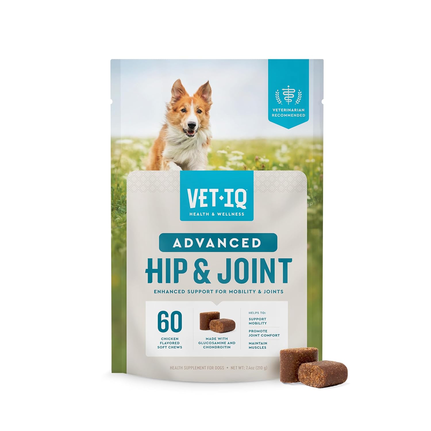 VetIQ Advanced Hip Joint Chews For Dogs 60 Count Chicken Flavored Supplements Made with Glucosamine Omega 3s Chondroitin