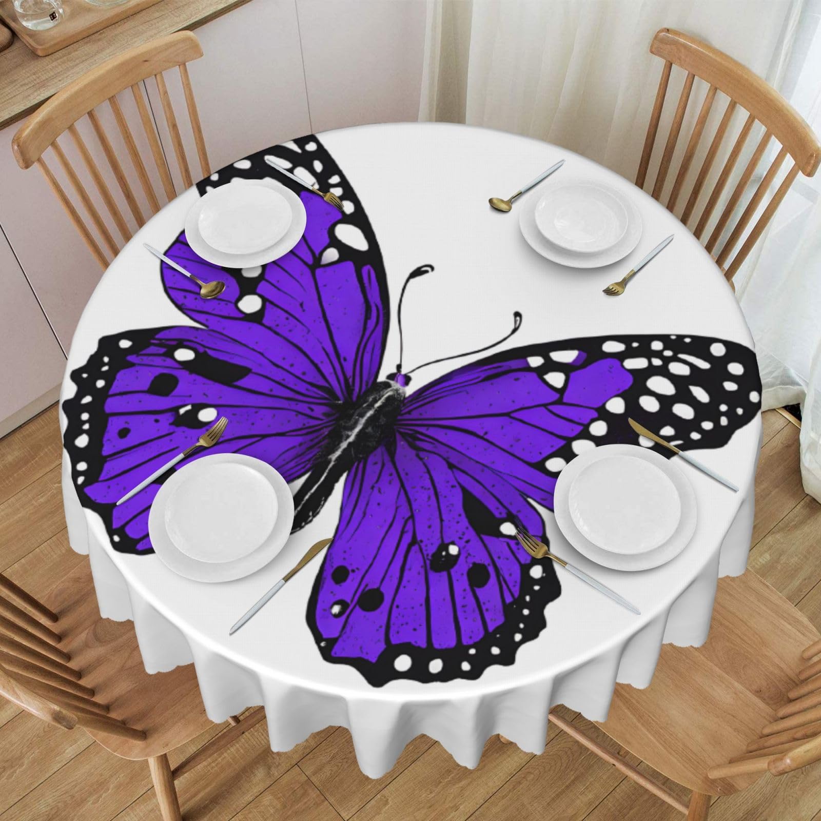 Nappe de table ronde élégante 152 cm imprimé papillon violet