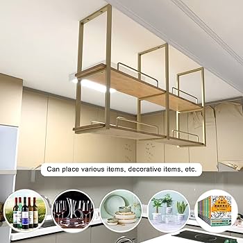 Amazon|天井棚 - 2段天井吊りワインラック - キッチン吊り下げ収納 Amazon|天井棚 - 2段天井吊りワインラック - キッチン吊り下げ収納