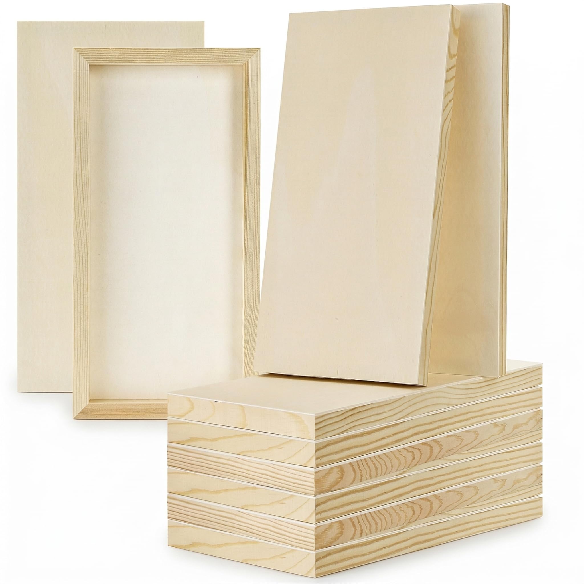 Yarlung 10 Pack Unfinished Wood Panels, 30 x 15cm Birch Wooden Cradled Painting Panel Canvas Boards for Watercolor, Arts and DIY Crafts, Easel Display, Use with Oils, Acrylics