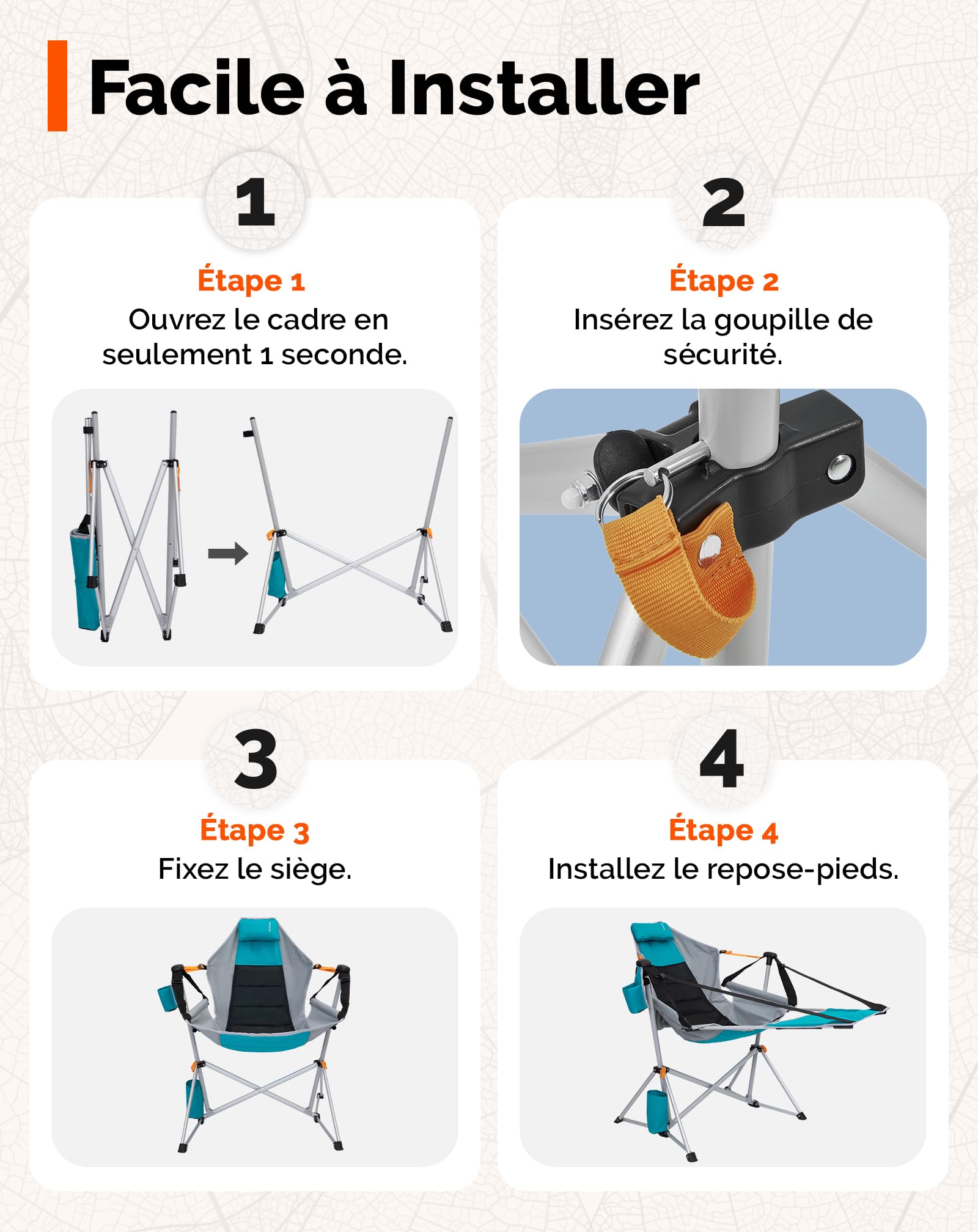 KingCamp Chaise de Camping à Bascule avec Repose-Pieds Pliable Cyan | Dossier Réglable 90–130°, Jusqu'à 180 kg, Cadre en Aluminium, Appui-Tête, Porte-Gobelet pour Camping et Jardin