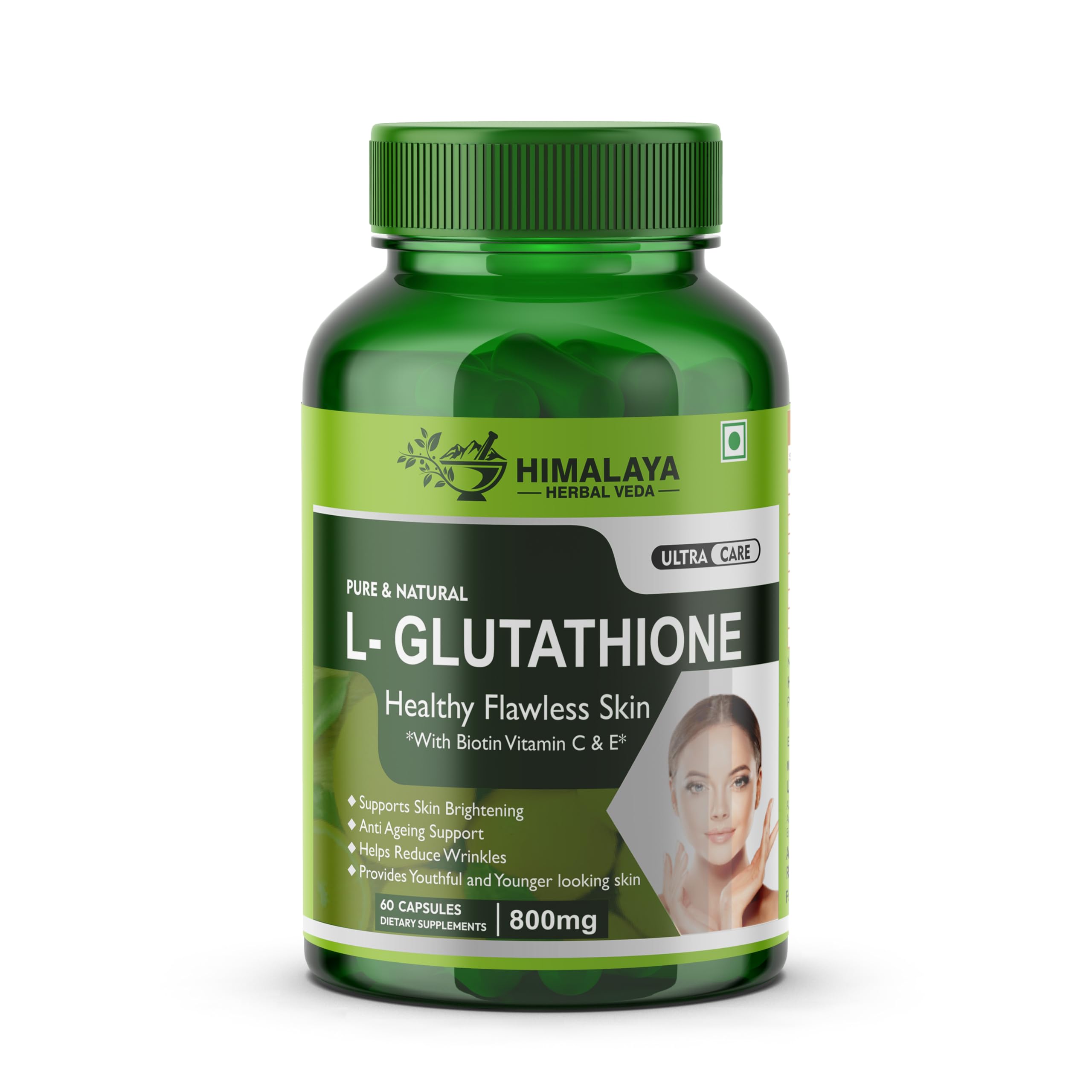 glutathione himalaya Herbal Veda Plant Based L-Glutathione 800mg Capsules | Skin Whitening & Anti-Aging Supplement With Vitamin C, E, Grape Seed Extract & Biotin | Antioxidant Support AOD-9604: The Fat-Loss Peptide