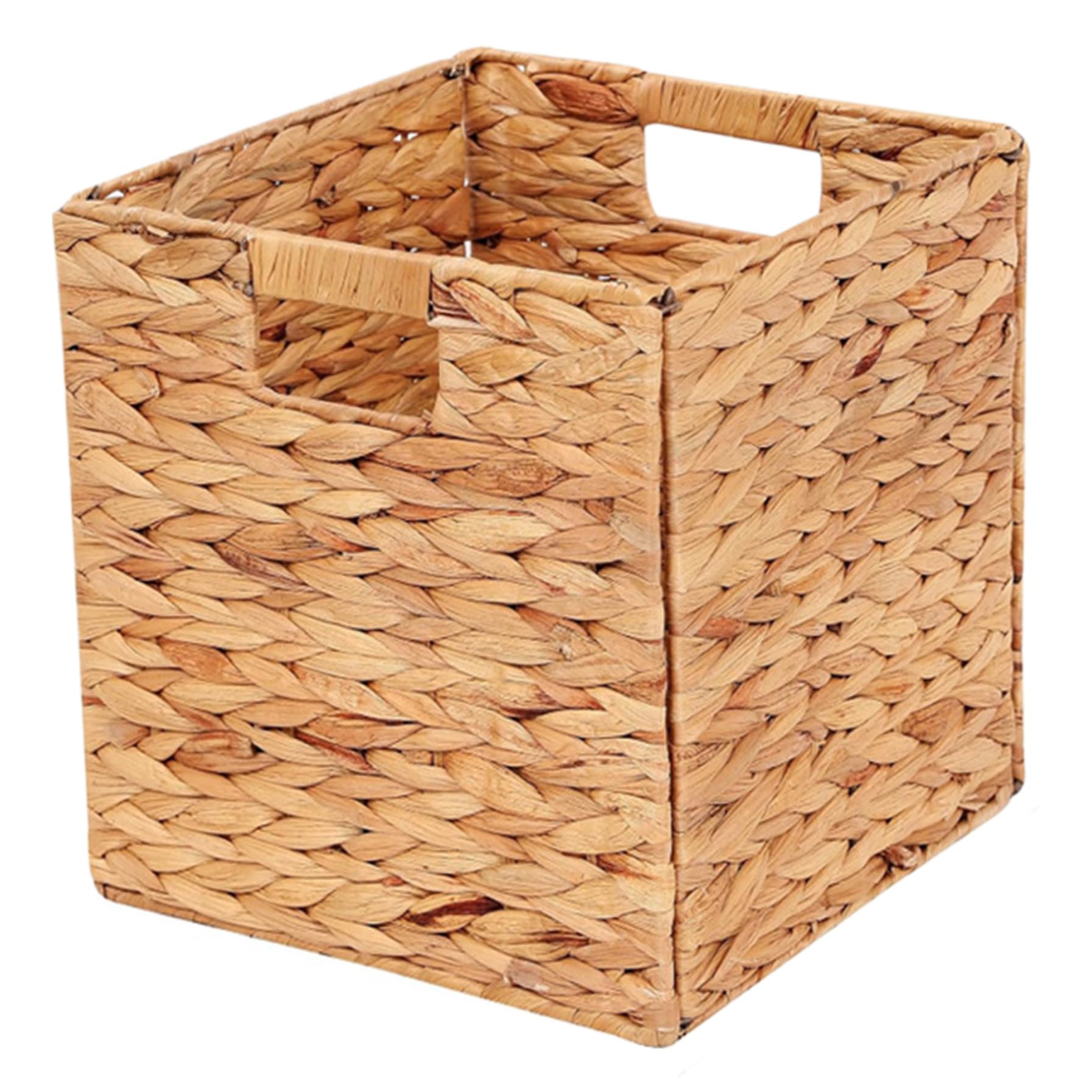 Muzrunq Wicker Storage Cubes 12x12x12 Inch Handwoven Foldable Water Hyacinth Storage Baskets with Handle Woven Bins Hyacinth Baskets Water Woven Bins