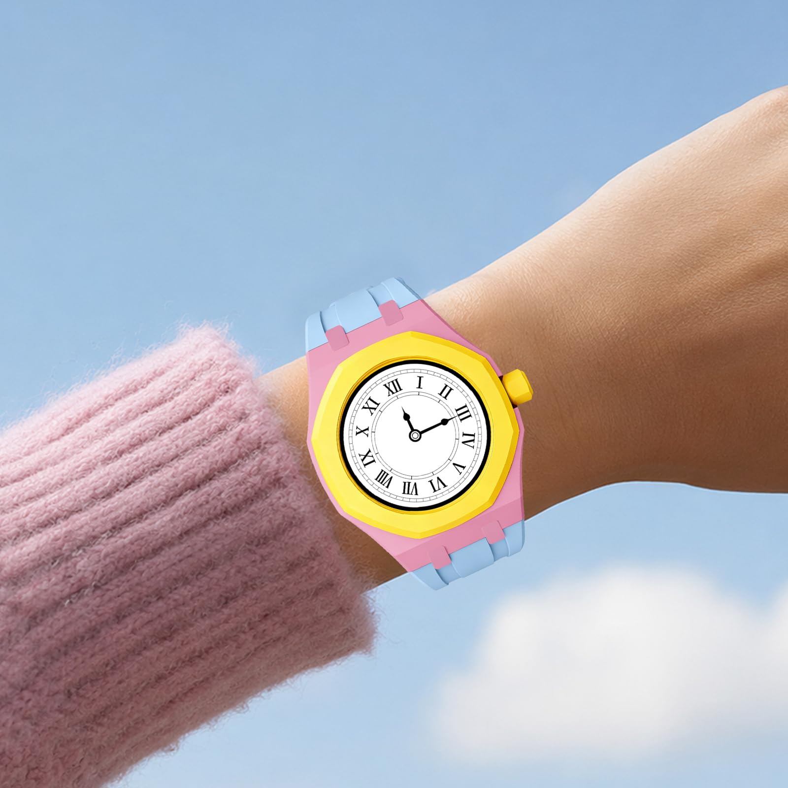 Kremowe etui z silikonowym paskiem do zegarków Swatch X Royal Pop | OCHRONA ANTY-SCRATCH - Odporne na uderzenia i zużycie etui, które ochroni Twój zegarek Swatch X Royal Pop
