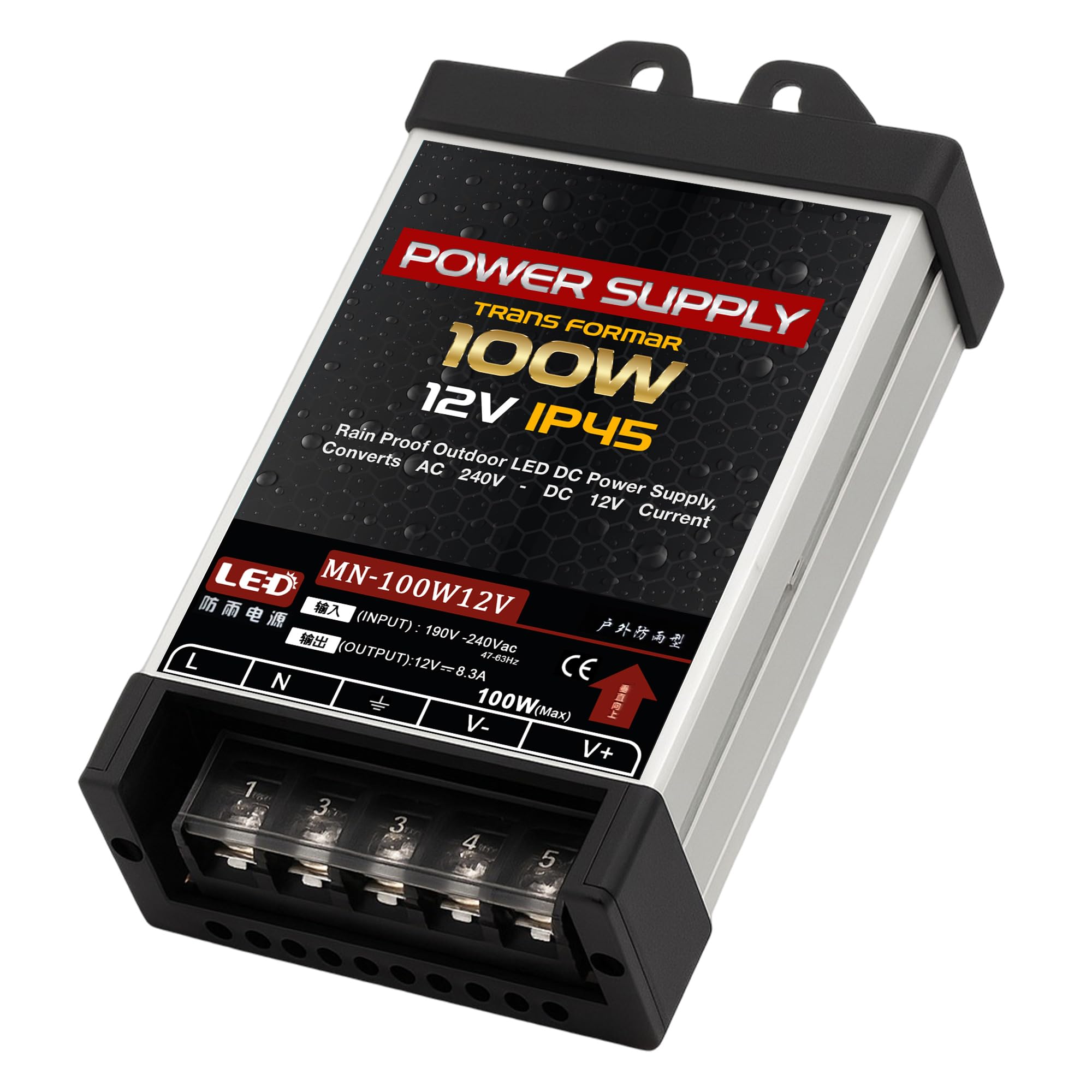 12V 100W LED Power Supply Rainproof Transformer 8.33A for LED Lighting