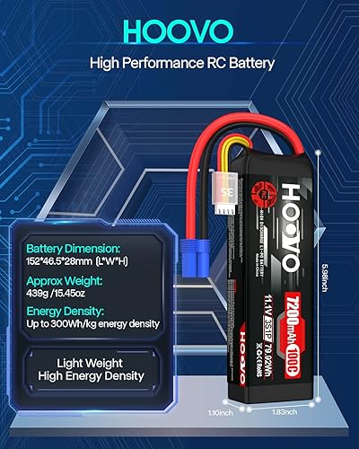 Miniatura 3 de HOOVO 3S 11.1V Batería LiPo 7200mAh 100C RC Batería Softcase EC5 Plug para 1/10 y 1/8 Escala Vehículos VXL RC Barcos Aviones Drones.