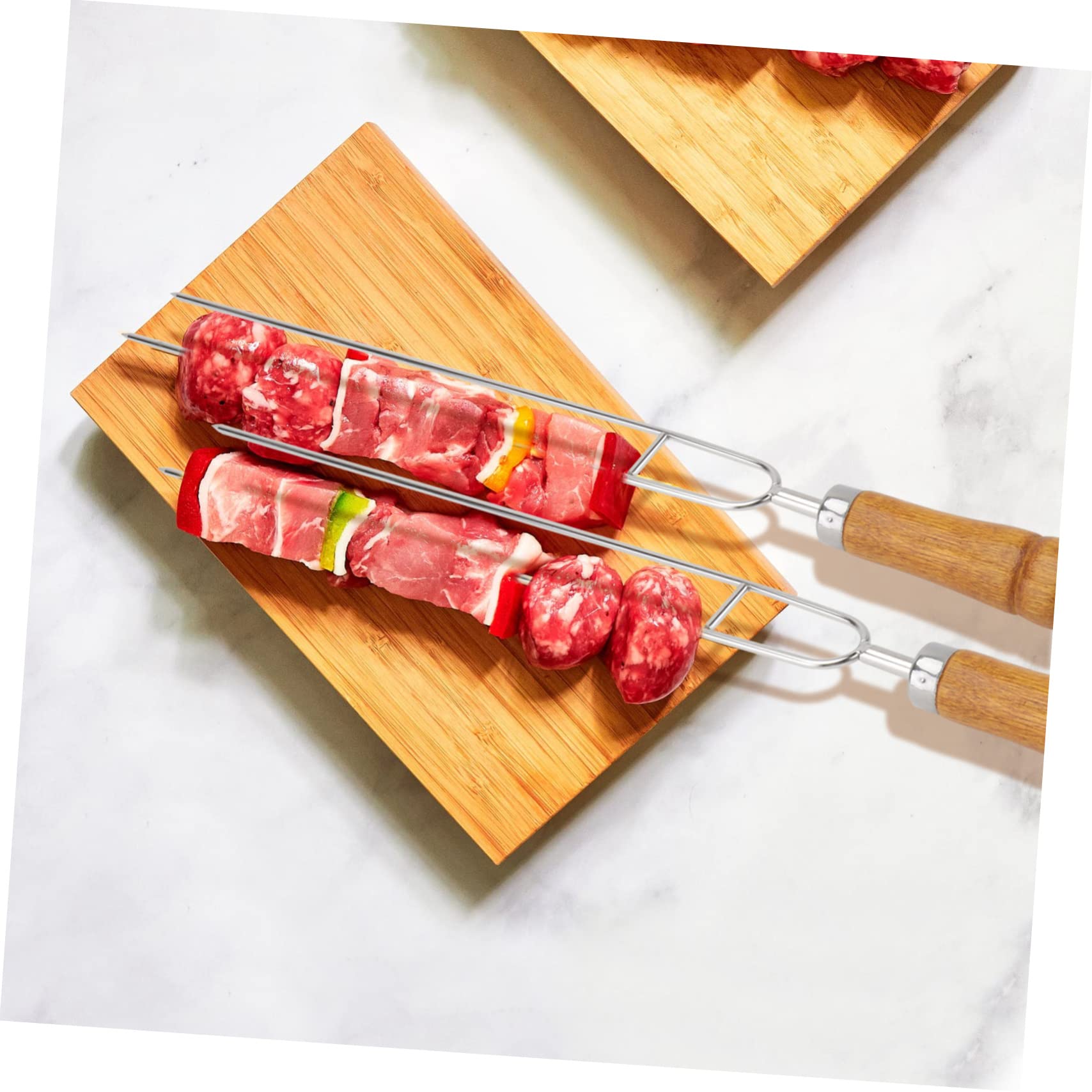 Forchette Per Barbecue in Acciaio Resistente 6 Pezzi Con Manico in Legno, Bastoncini Per Arrostire Riutilizzabili Per Campeggio e Grigliate All’aperto, Antiruggine e Lavabili in Lavastoviglie
