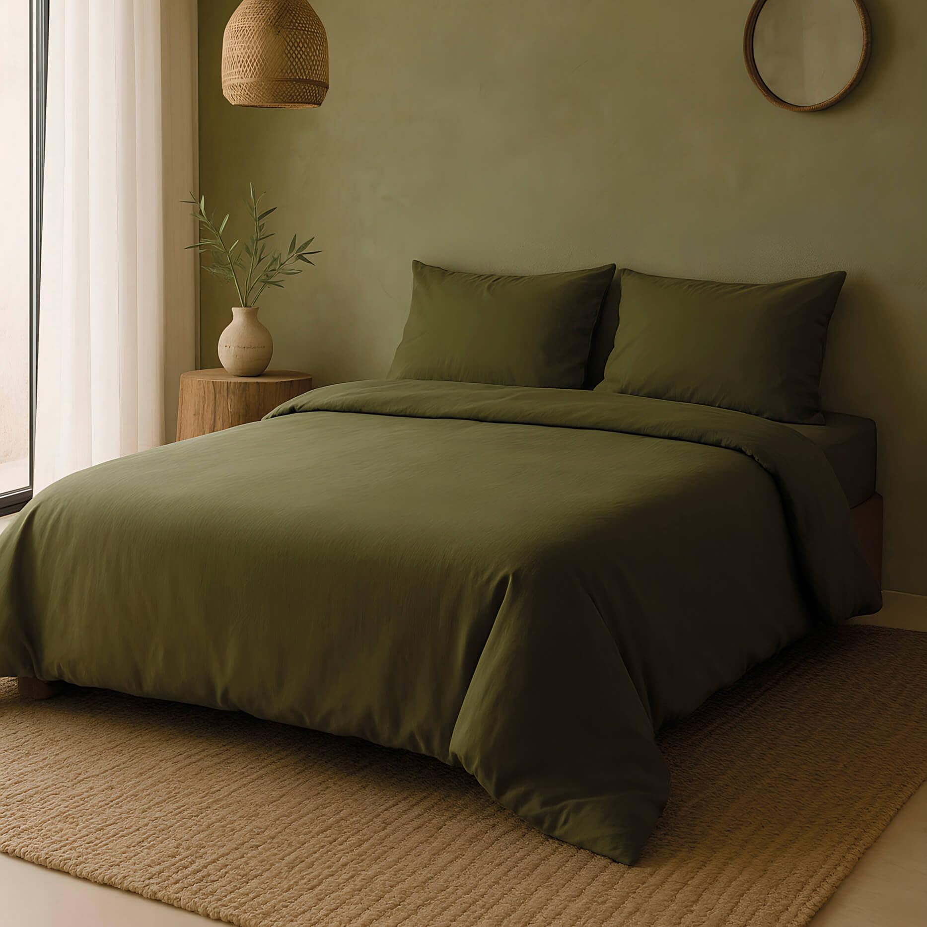 NATURALS - Funda Nórdica Lisa Cama 150-100% Algodón Suave y Transpirable - Cierre de Botones - Funda Nórdica 240x220 cm + 2 Fundas Almohada 45x90 cm - Botella - Fabricado en España