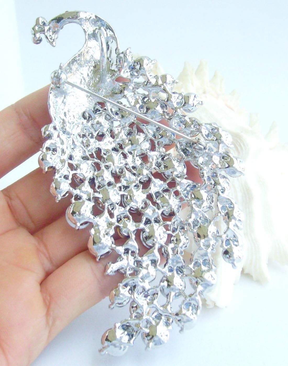 Elegant Bird Peafowl Peacock Brooch Pin Pendant Rhinestone Crystal BZ5651 image 5