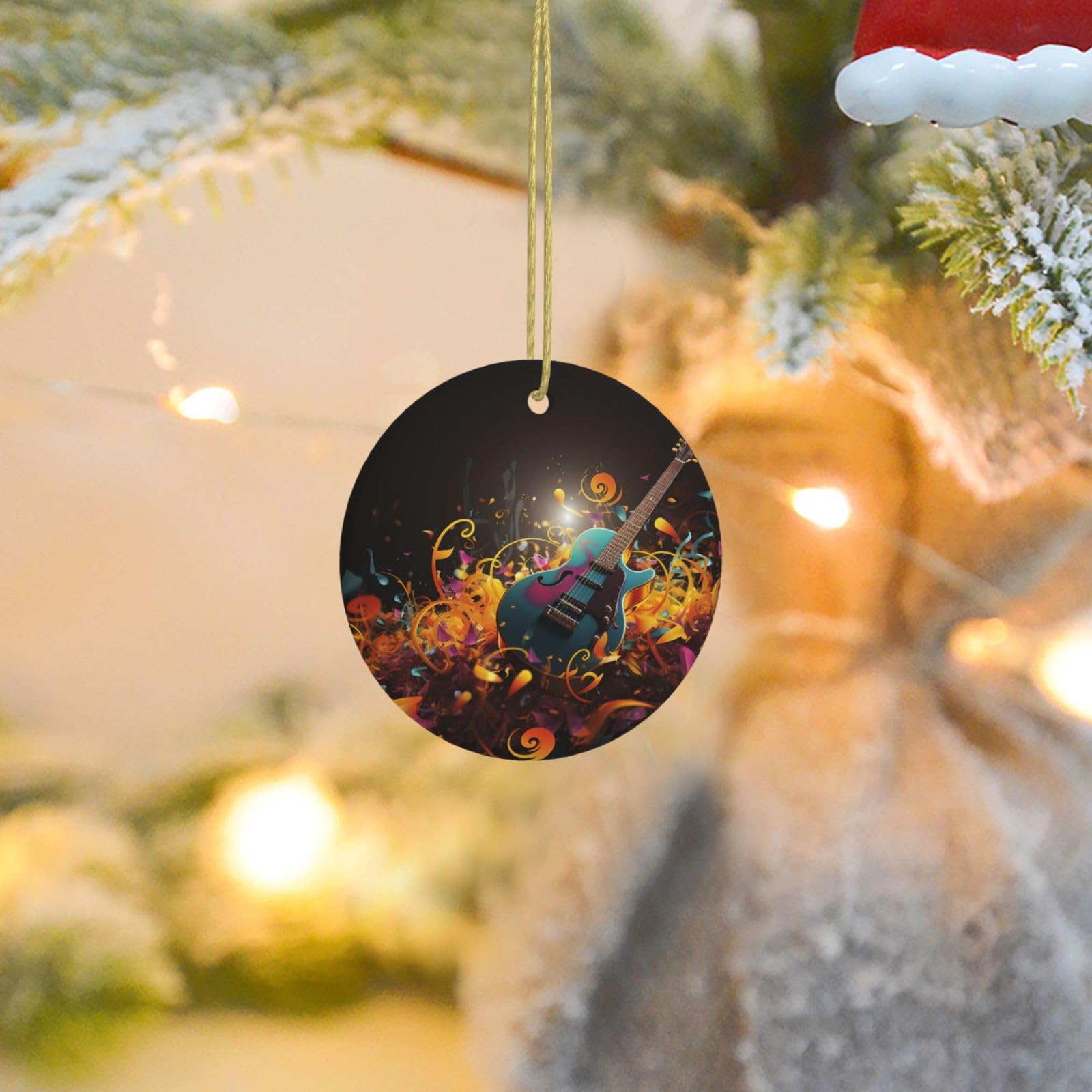 Christmas Ornaments for Christmas Tree Decoration Ceramic Hanging Music Background Ornament with Gold Ribbon Crafts Round Pendant for Keepsake Gifts Glass Xmas Decor Party Supplies