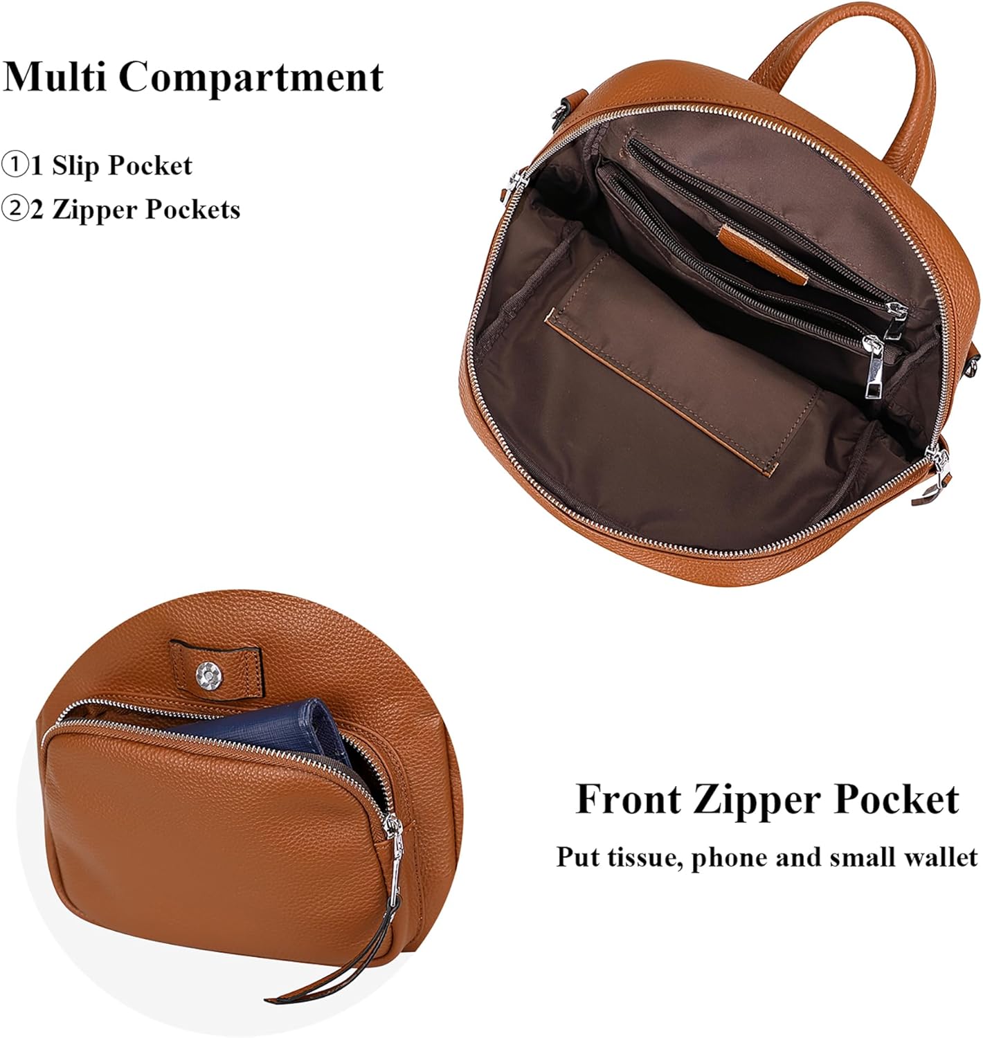 ALTOSY Mini Genuine Leather Backpack for Women Convertible Backpack Purse Shoulder Handbag Crossbody Bag 4 in 1 to Carry（S54 Brown） - Image 6