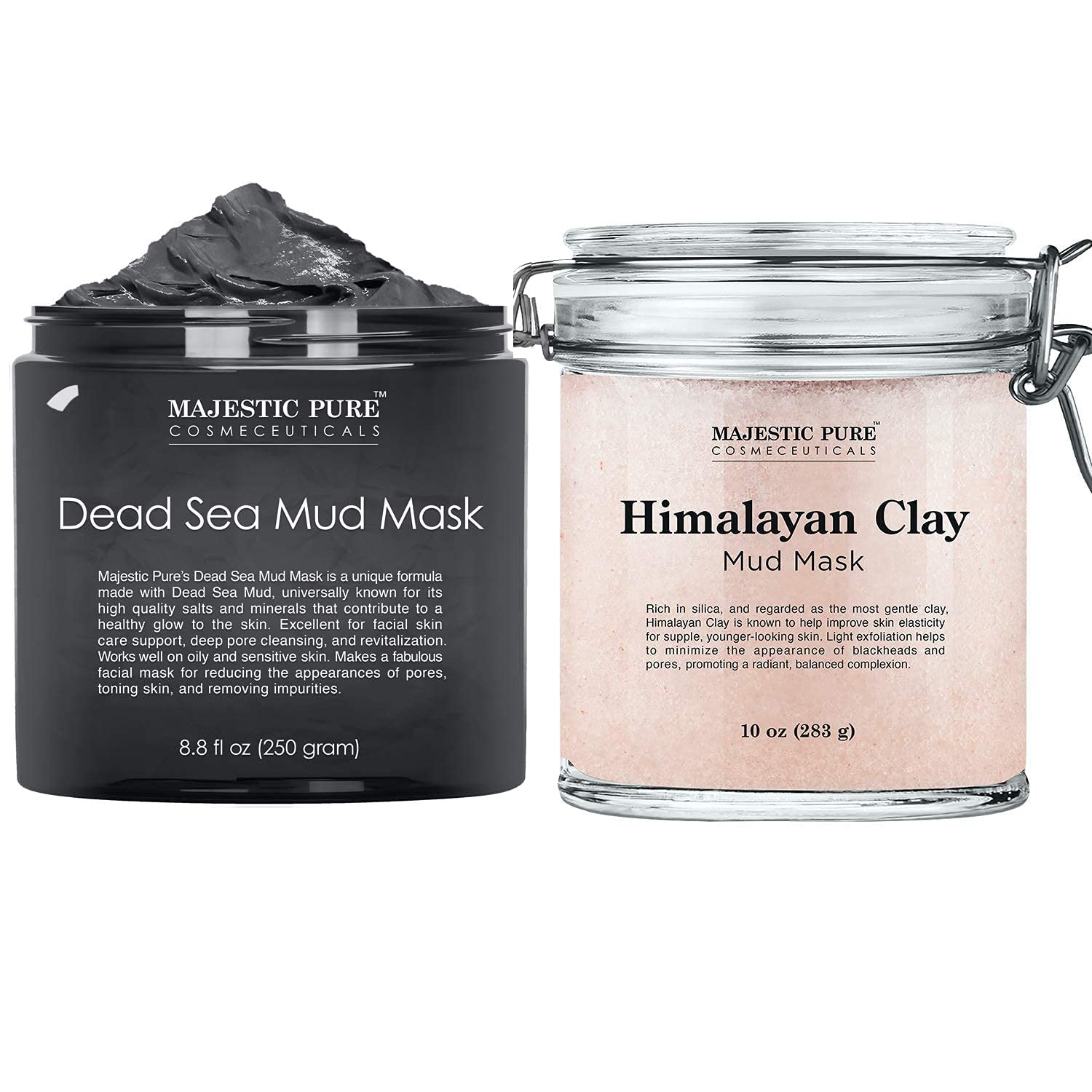 MAJESTIC PURE Dead Sea Mud Mask and Himalayan Clay Mask Bundle – Natural Skin and Face Care for Women and Men