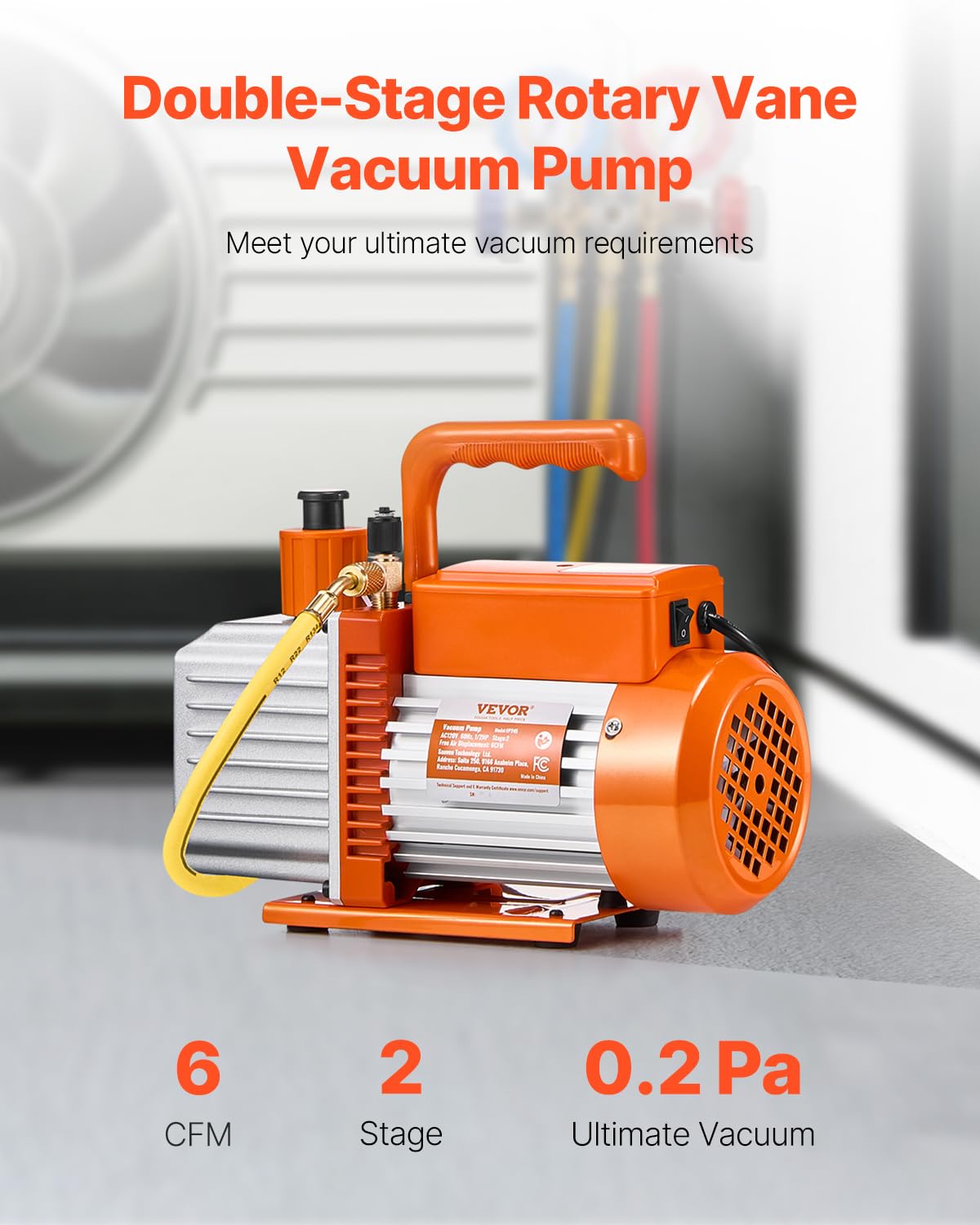 VEVOR Pompa per Vuoto 6 CFM, Pompa per Vuoto a Palette Rotanti 2 Stadio HVAC per Sistemi Kit Pompa per Vuoto AC per Auto con Contenitore per Olio per Manutenzione Aria Condizionata da Veicoli