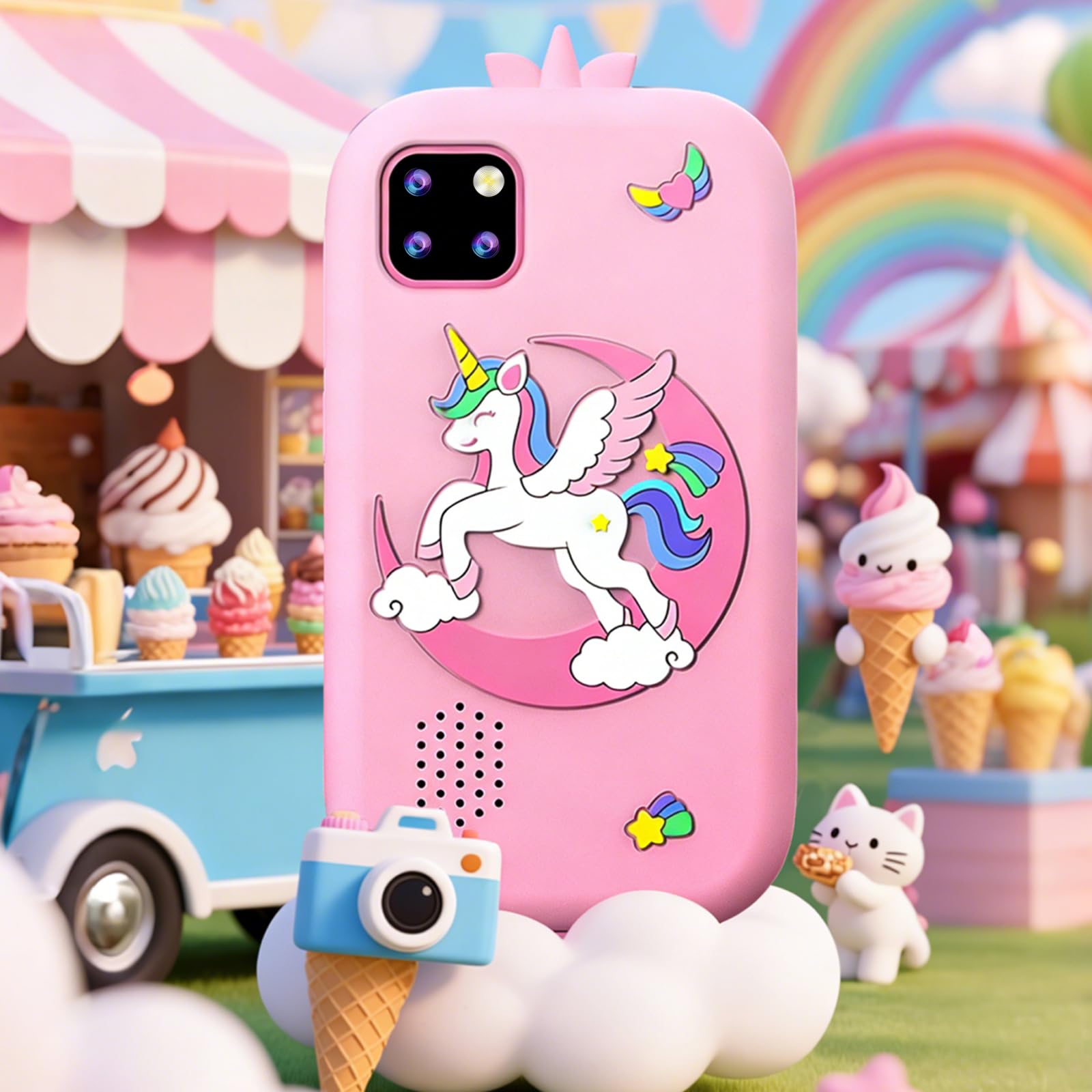 Telephone Portable pour Enfants, Smartphone Enfant Jouets avec Double Caméra, Téléphone Licornes 2,8 Pouces avec Carte SD de 32 Go et Musique Livre Audio 18 Jeux, Cadeau pour Enfant 3-10 Ans