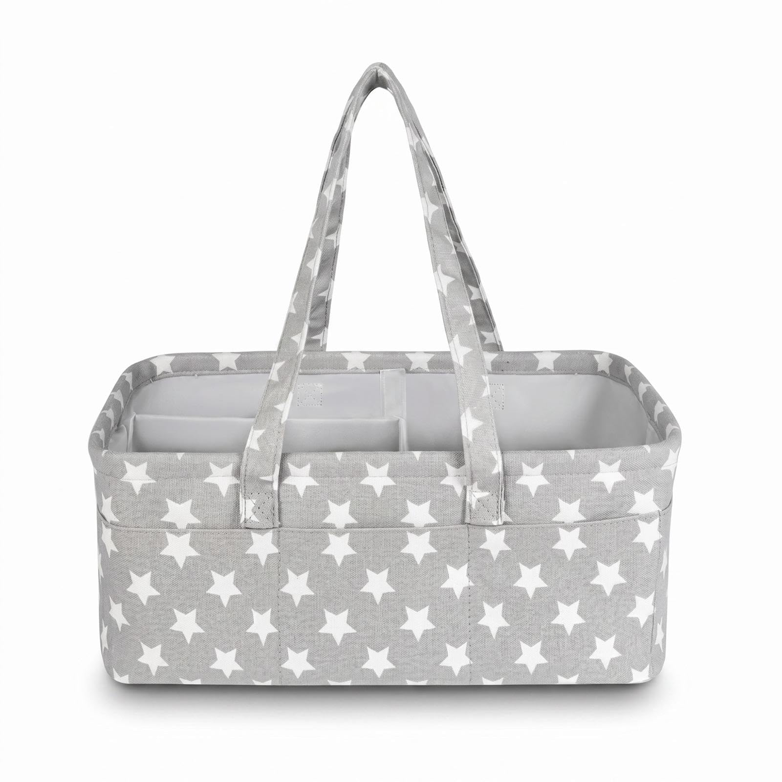EVOKK Baby Diaper Caddy Organizer with Detachable Divider, Diary Nappy Caddy Organiser, Portable Nappy Storage Basket for Nursery Essentials, Shower Gift (Star)