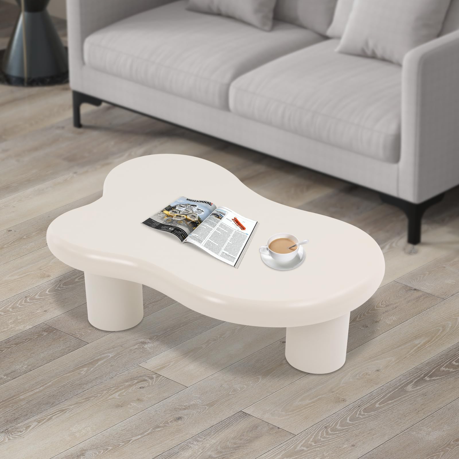 Tavolino moderno a forma di nuvola, bianco a forma di nuvola, 100 x 70 cm, elegante tavolino con 3 gambe per soggiorno e divano