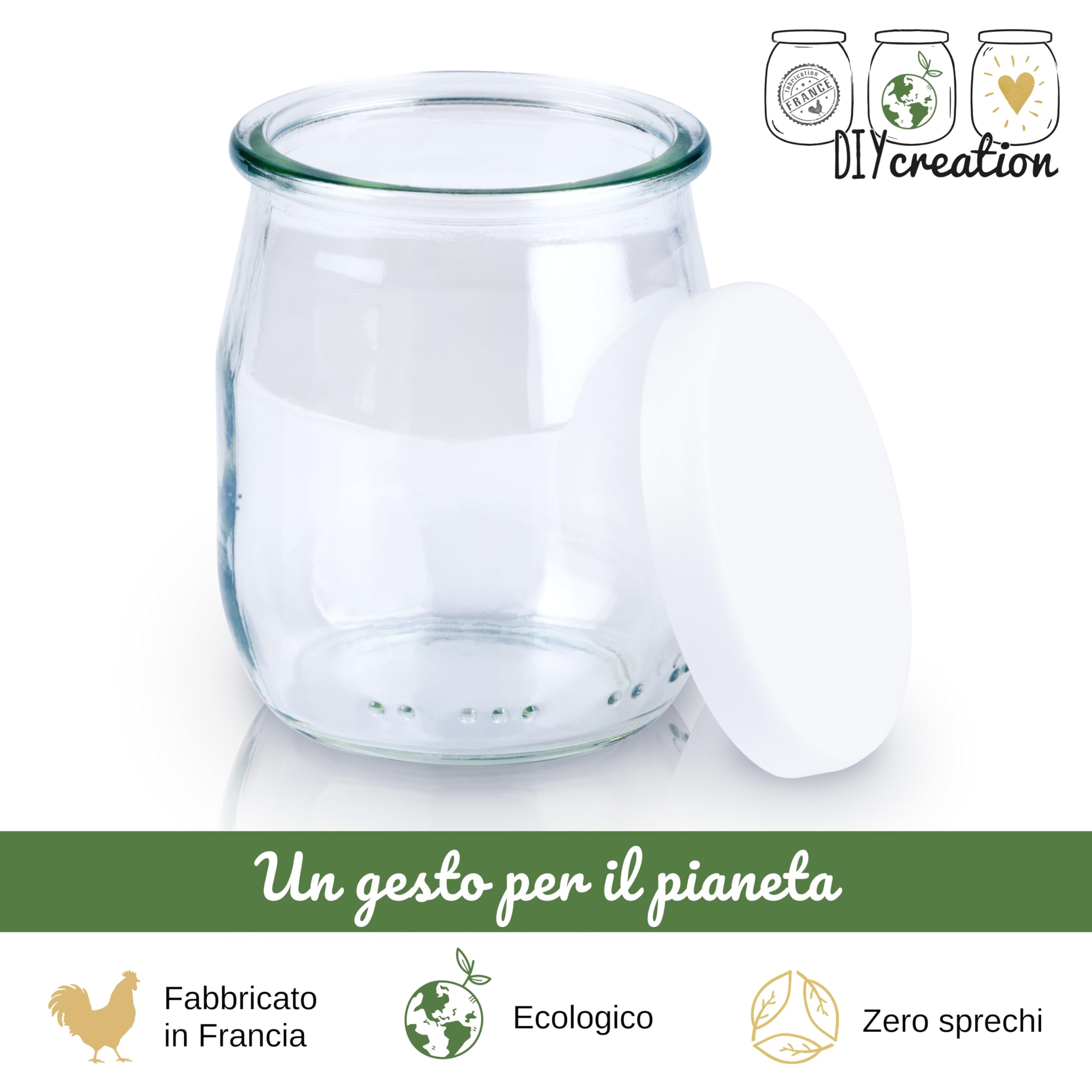 12 Vasetti in Vetro per Yogurt con Coperchi ermetici per Yogurtiera - Robot (Bimby, Magimix,ecc.) - Vasetti Vetro piccoli per neonati - fabbricazione francese - 125 g/143 ml