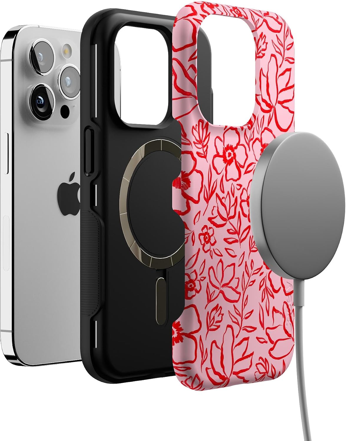 Casely iPhone 14 Pro Case | Blush Garden | Floral Doodle | Bold Protective Design | Compatible with MagSafe
