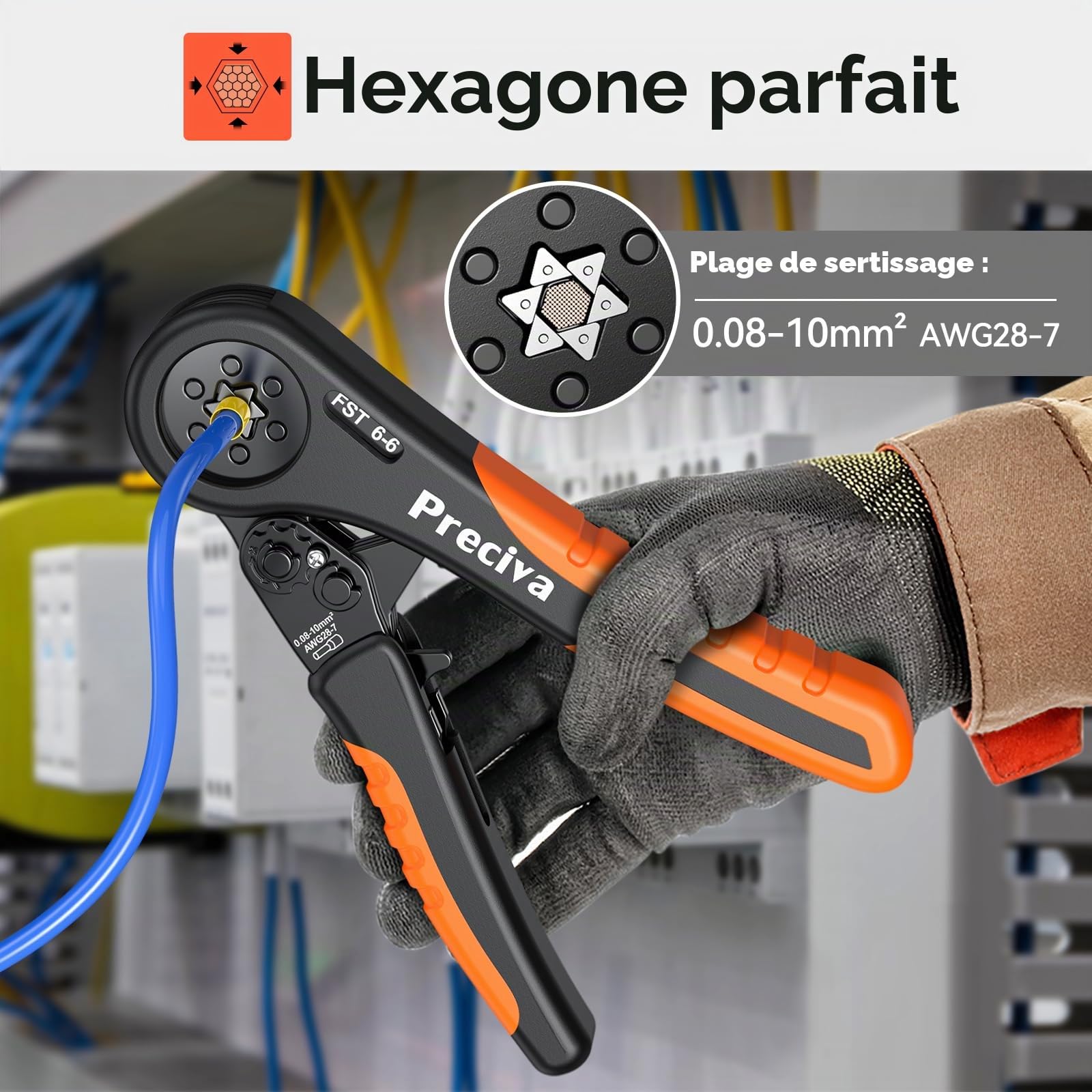 0.08-10mm² Pince a Sertir, Preciva Pince à Sertir avec 2000PCS Cosse Electrique, Pince à Sertir à Cliquet Réglable, B Type Pince a Sertir Cosse Electrique Kit D'outils de Sertissage