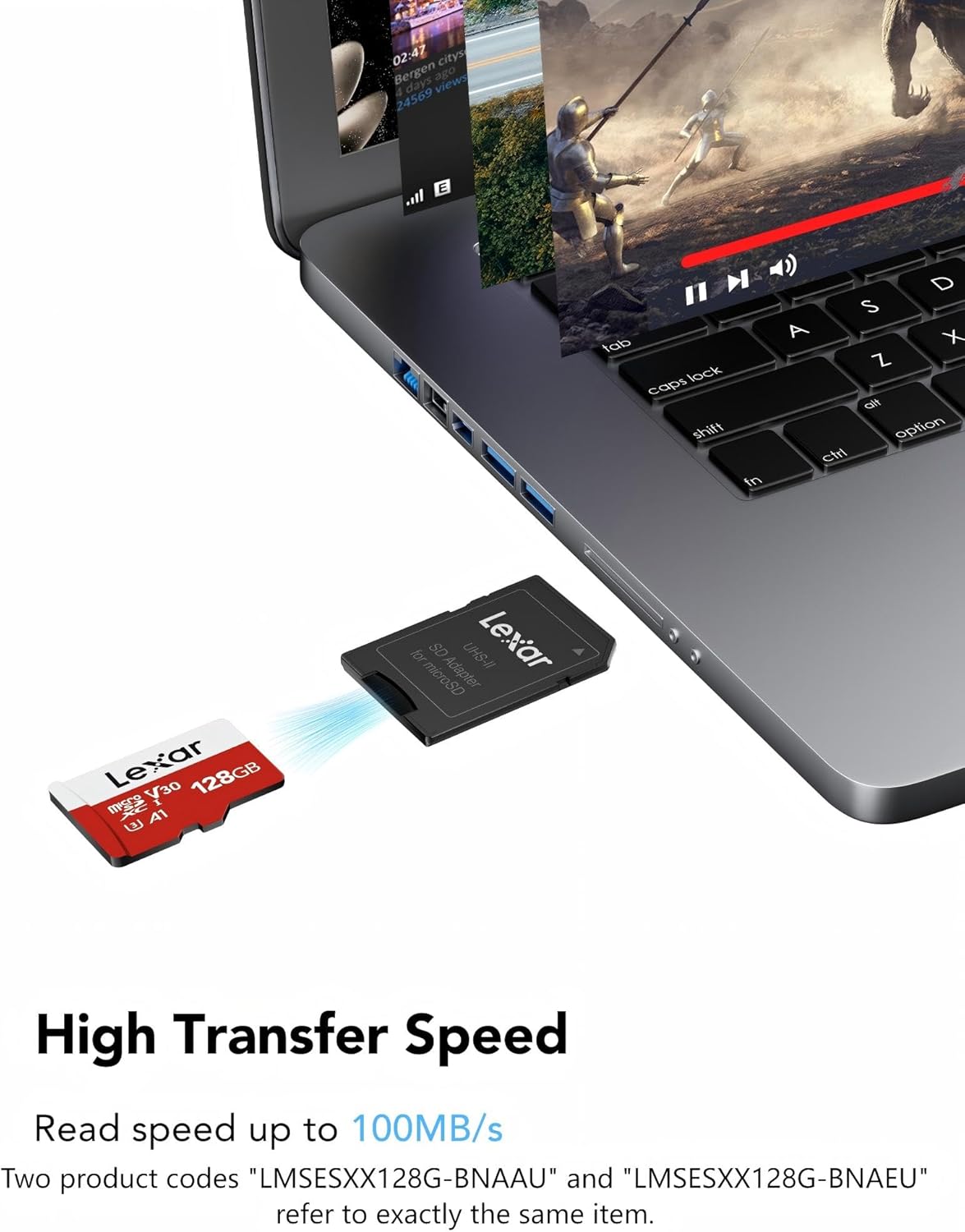 Lexar 128GB Micro SD Card, microSDXC UHS-I Flash Memory Card with Adapter - Up to 100MB/s, A1, U3, Class10, V30, High Speed TF Card - Image 2