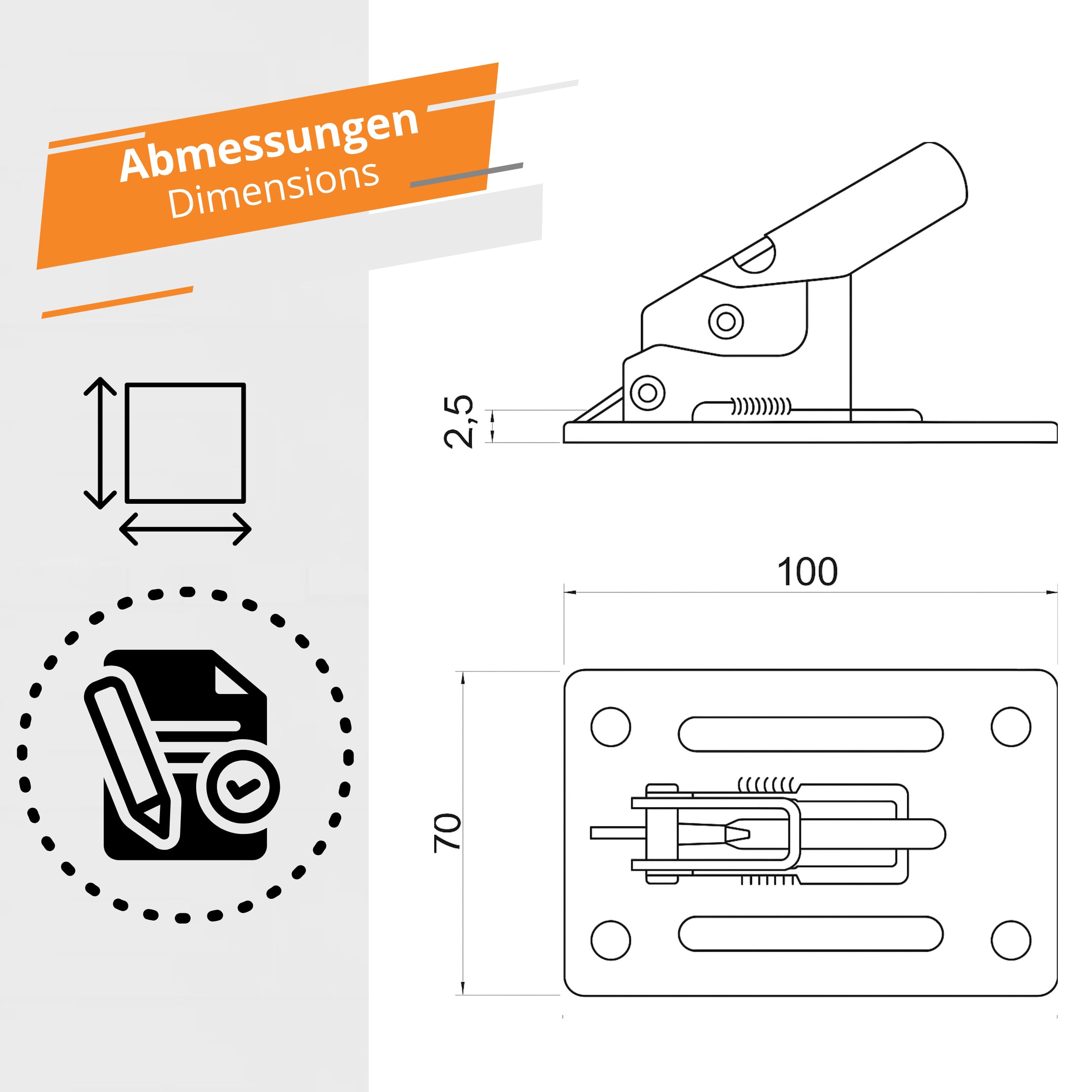 INTAKO 50 Pezzi Morsetti a Molla per Casseforme – Spring Clamp/Rapid Clamp 70 x 100 mm, per Tondini 6–10 mm, Accessori per Casseri e Armature (Zincato)