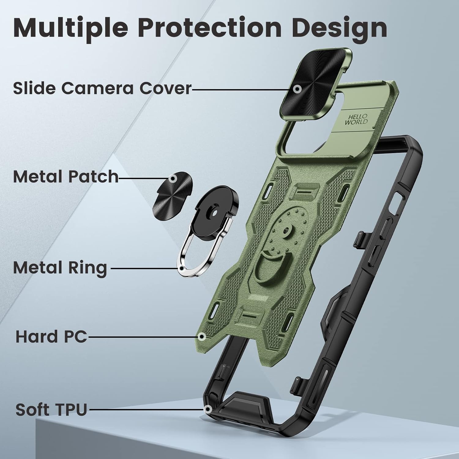 Caka for iPhone 14 Pro Case, iPhone 14 Pro Phone Case with Camera Cover & Kickstand, Built-in 360°Rotate Ring Stand Magnetic Magnet Protective Case for iPhone 14 Pro - Green - Image 7