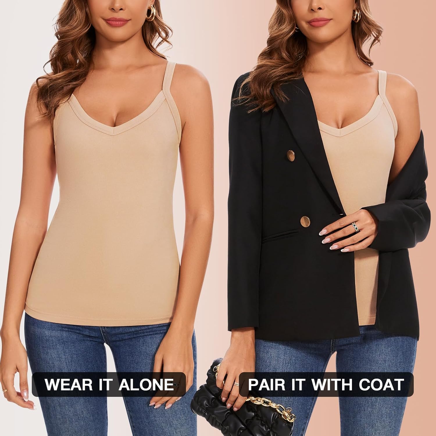 WOWENY Thermal Fleece Tank Top for Women V Neck Sleeveless Shirts Camisole Warm Base Layer Cami Vest Underwear Tops - Image 6