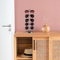 Vista 2 de Mkono Sunglasses Organizer Glasses Holder Stand Sunglass Storage Eyeglasses Rack Metal Frame with Wood Base for 5 Pairs of Eyewear Display for Table