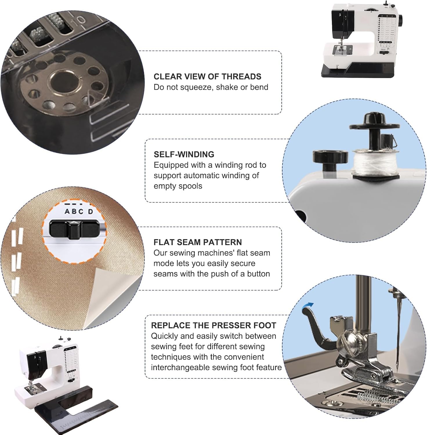 Máquina de Coser con mesa de extensión, Máquina De Coser Profesional, Máquina De Coser Portátil, máquina de coser para principiantes con 38 programas de costura de 2 velocidades, con accesorios