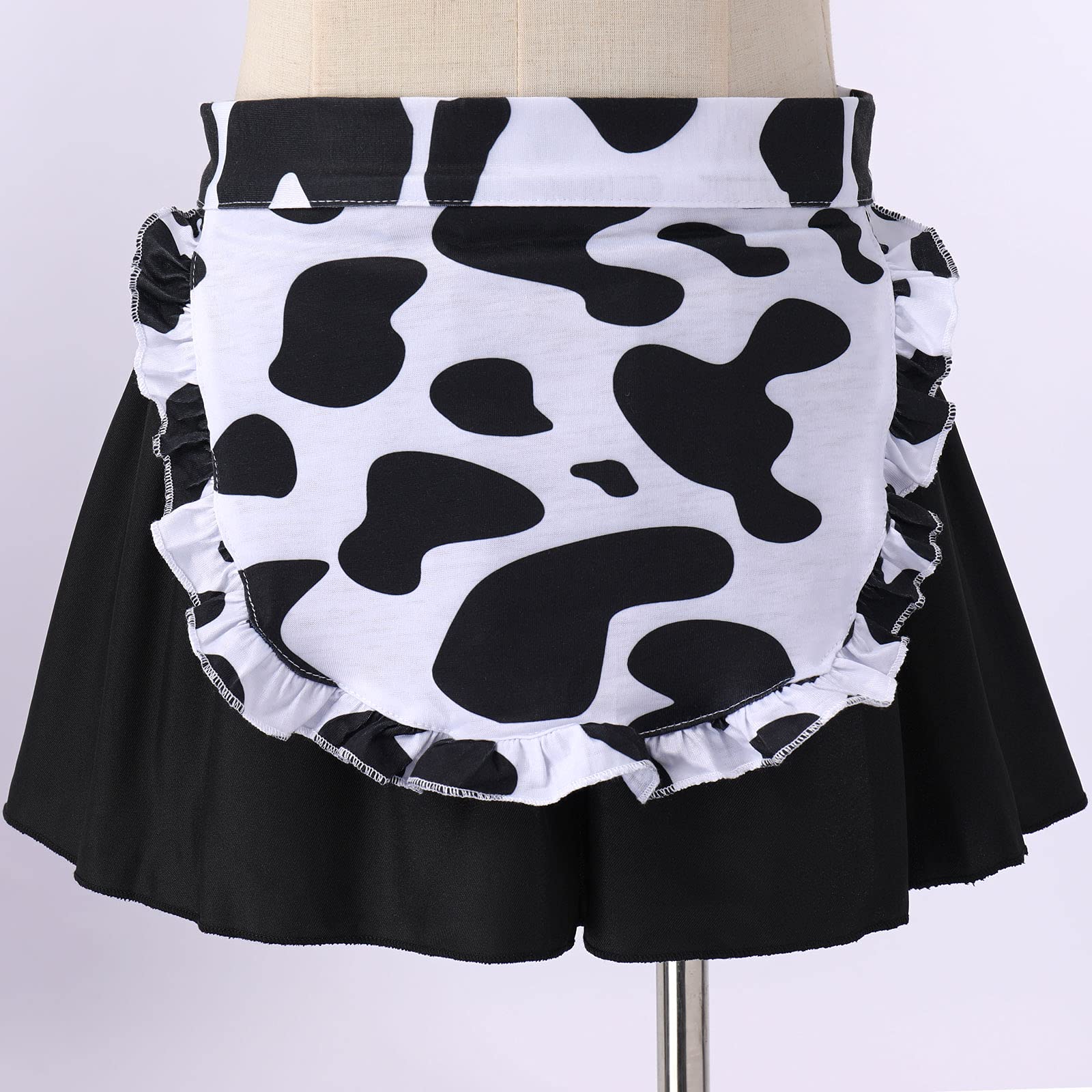 FYMNSI Women Sexy Milk Cow Lingerie Set Anime Maid Cosplay Costume Mini Bikini Bra Bodysuit with Bell Choker Stockings Outfit: One Size Cow Dress Set