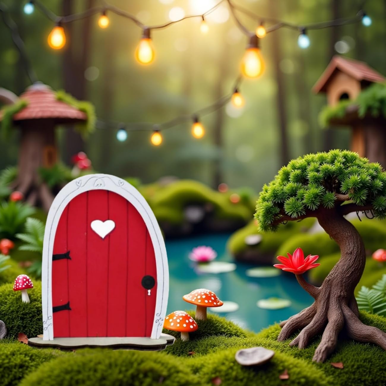 Mini 3D Fairy Garden Door for Tree Trunk Red Miniature Door Decor, Weather Resistant Wooden Fairy Door - Image 3