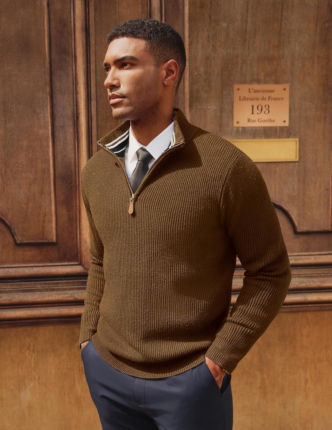 NORTHWIND Men High Neck Zipper Full Sleeve Cotton Knitted Winter Sweater for Man Pullover Sweater Sweaters for Men Winter (in, Alpha, L, Brown) - Image 4 thumbnail