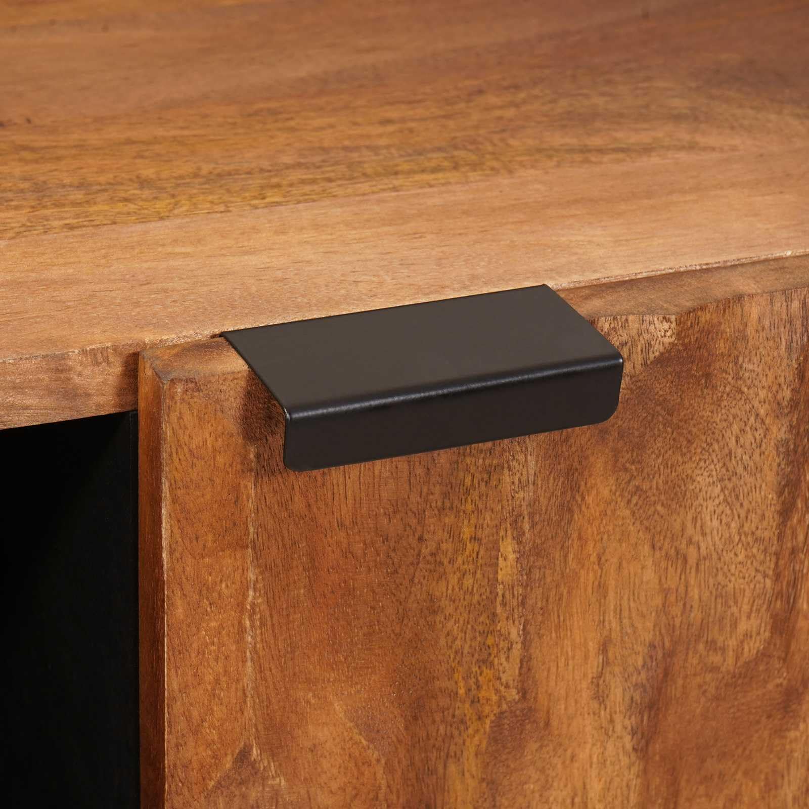 Credenza con superficie marrone acacia, 90 x 33 x 75 cm, con ripiano, ante a battente, legno massiccio di mango, spazio per soggiorno, camera da letto, console multimediale, stoccaggio, rack