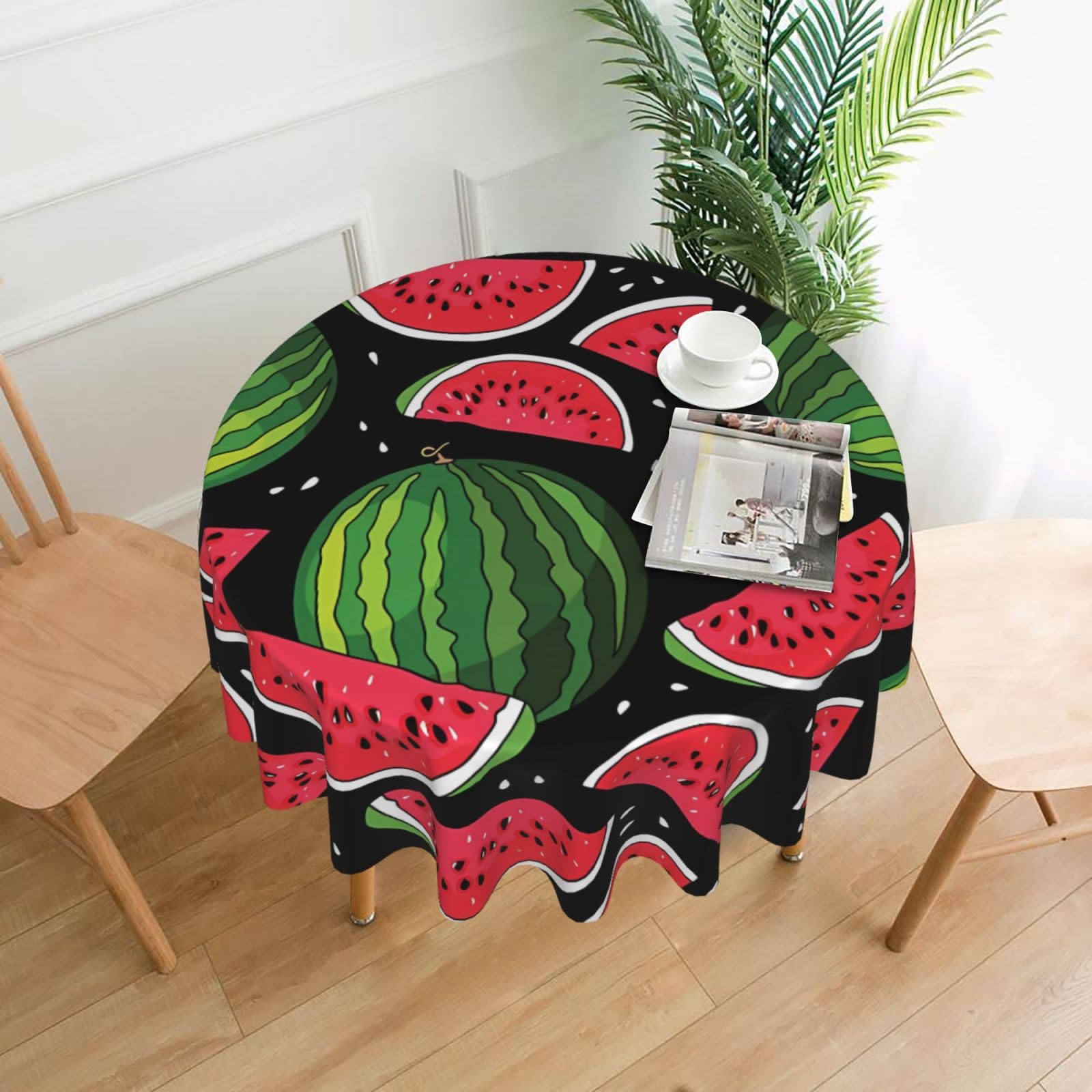 WHJSSF Watermelon Prints Round Decorative Table Throw 60 Inch – Waterproof Table Cover for Dining, Coffee Tables, and Outdoor Events