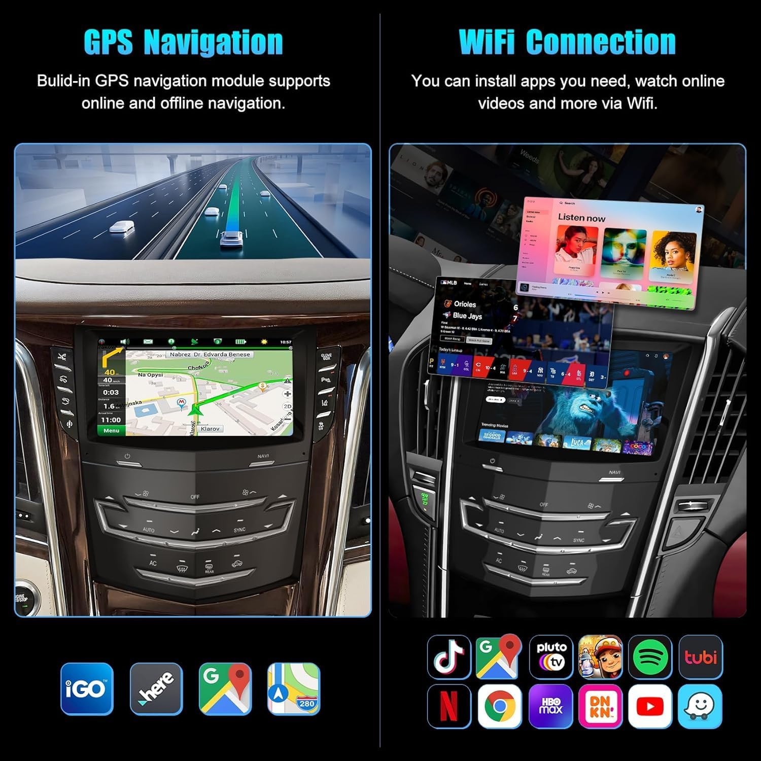 Android 13 Car Radio for Cadillac Escalade 2013-2020 Compatible with ATS XTS SRX, Support Wireless Carplay& Android Auto/Touch Screen/Bluetooth/Navigation/FM Radio/Heating Seat/WiFi/Air Control/DSP