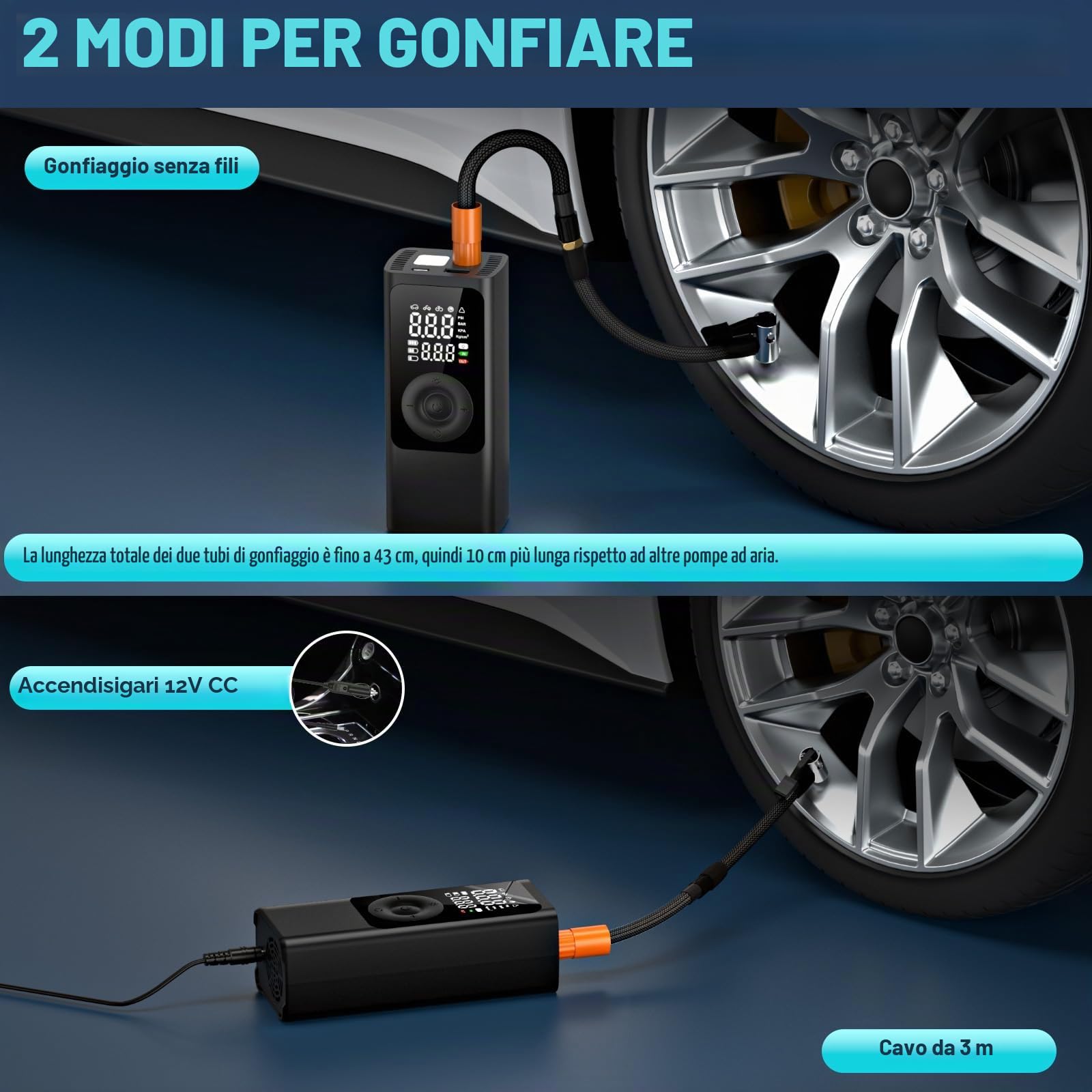 Pompa ad aria elettrica, compressore a batteria, 150 PSI, 7800 mAh, portatile, con schermo LCD digitale