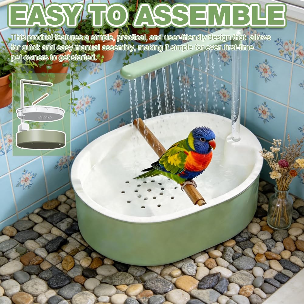 Ducha para pájaros, periquitos, ducha automática para pájaros con cascada y grifo de circulación, bañera para periquitos, periquitos, africanos, guacamayos
